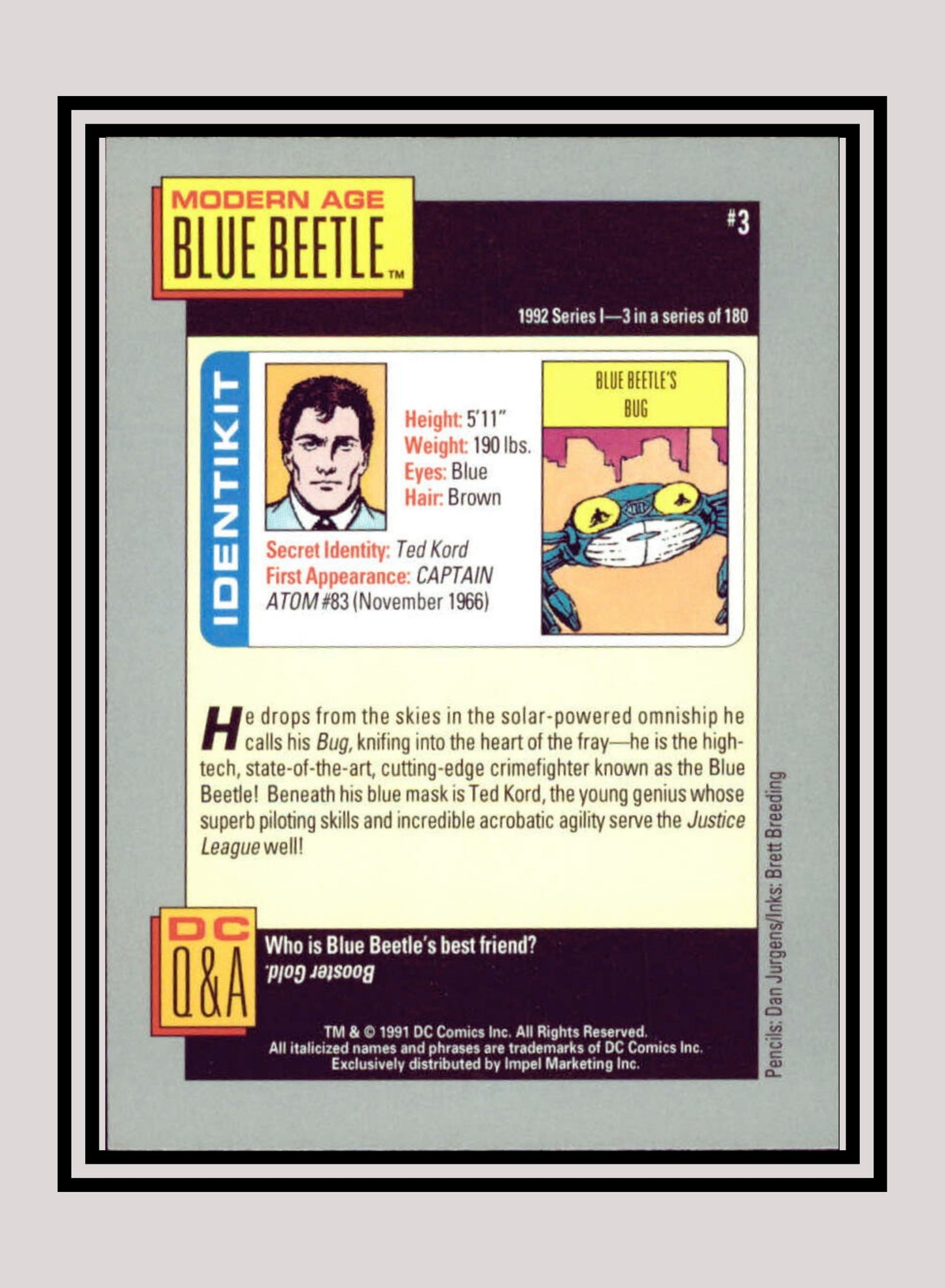 DC! 1x Modern Age Blue Beetle - Base (#003 - 1991 Impel DC Cosmic Cards)
