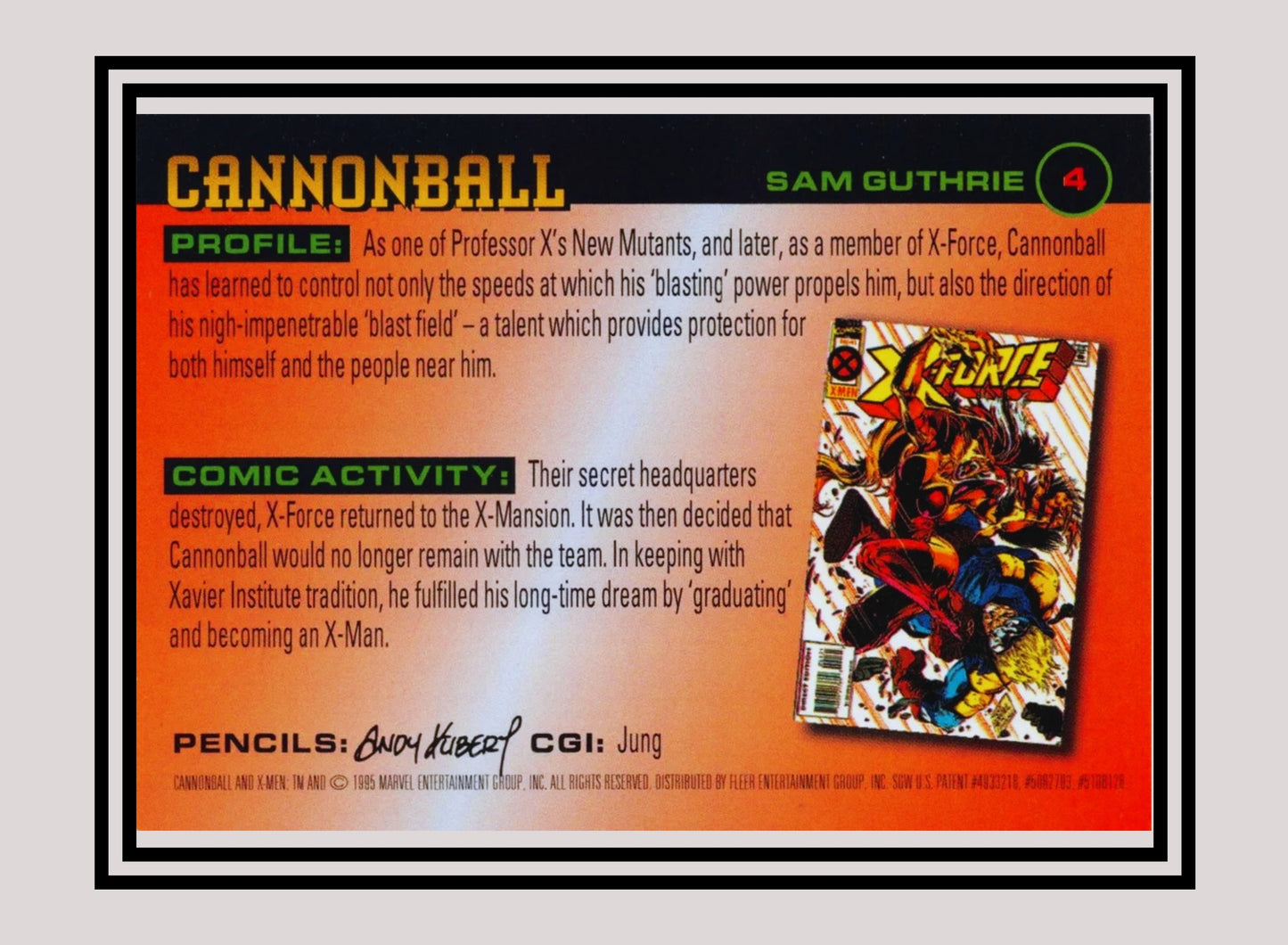 Marvel! 1x Cannonball - Base (#004 - 1996 Fleer X Men)