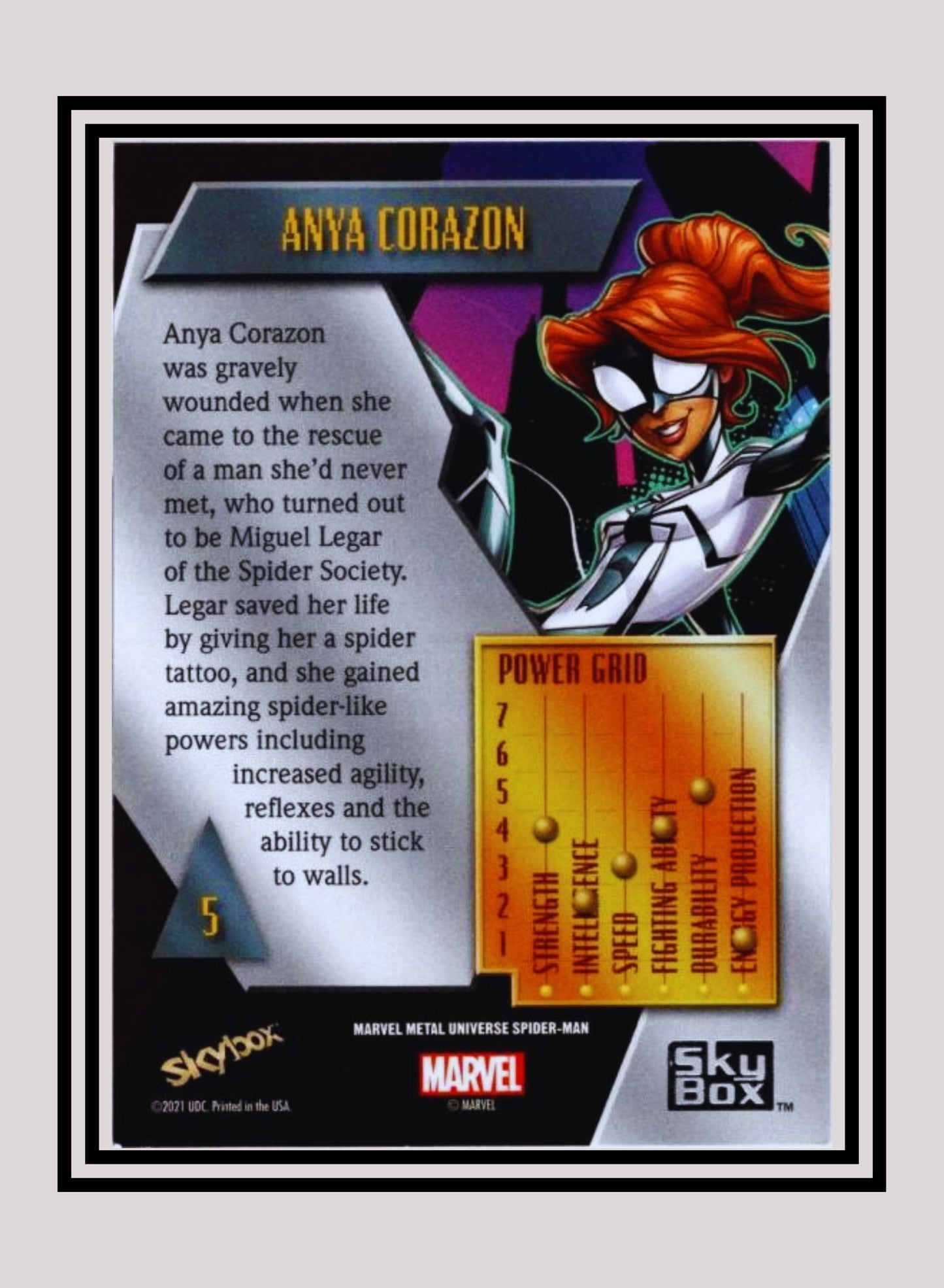 Marvel! 1x Anya Corazon - Base Low Series (#005 - 2021 Upper Deck Spiderman Metal Universe)