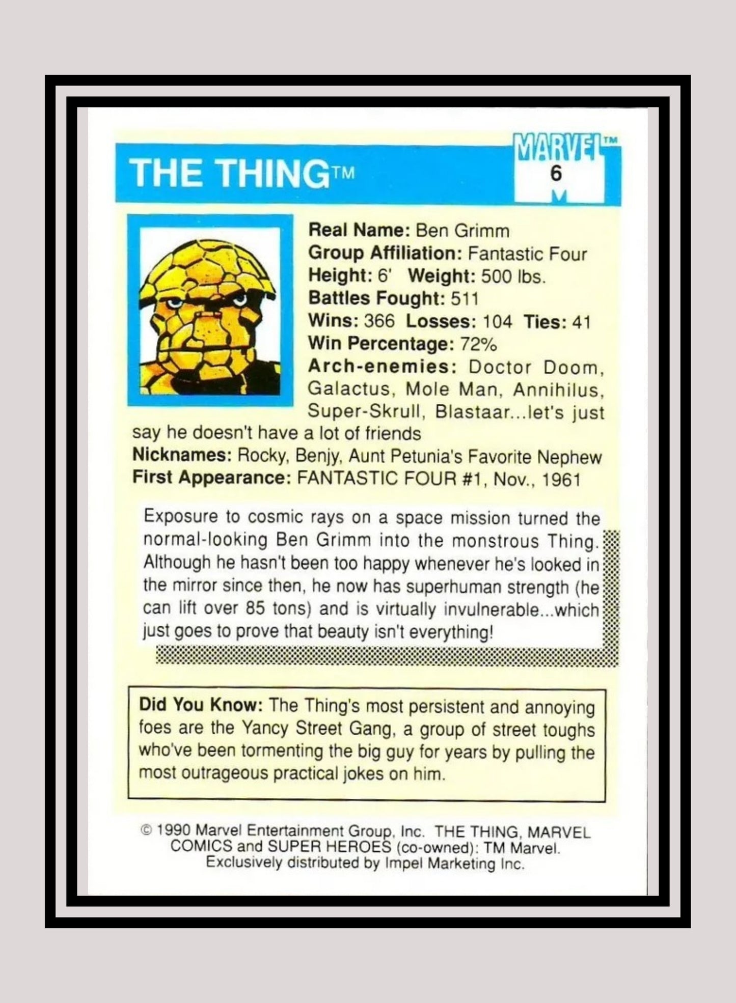 Marvel! 1x Thing - Base (#006 - 1990 Impel Marvel Universe Series I)