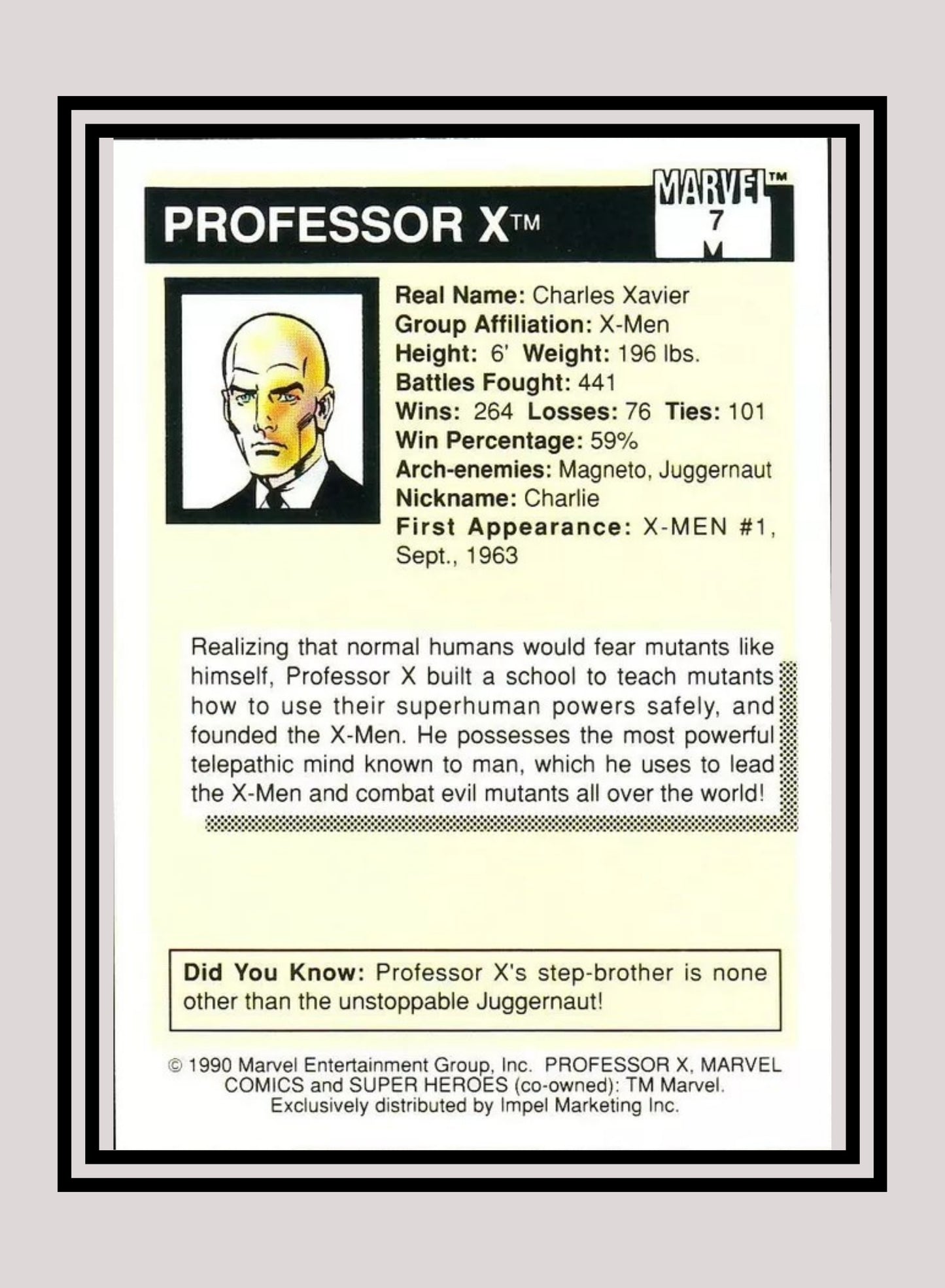 Marvel! 1x Professor X - Base (#007 - 1990 Impel Marvel Universe Series I)