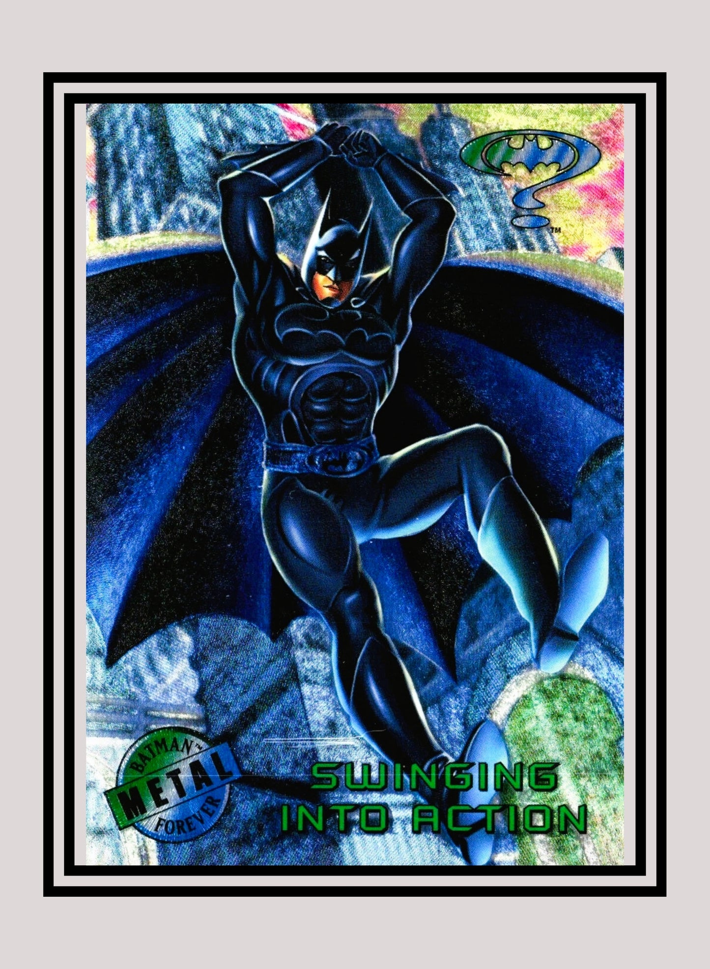 DC! 1x Swinging into Action - Base Metal (#008 - 1995 Fleer Batman Forever Metal)