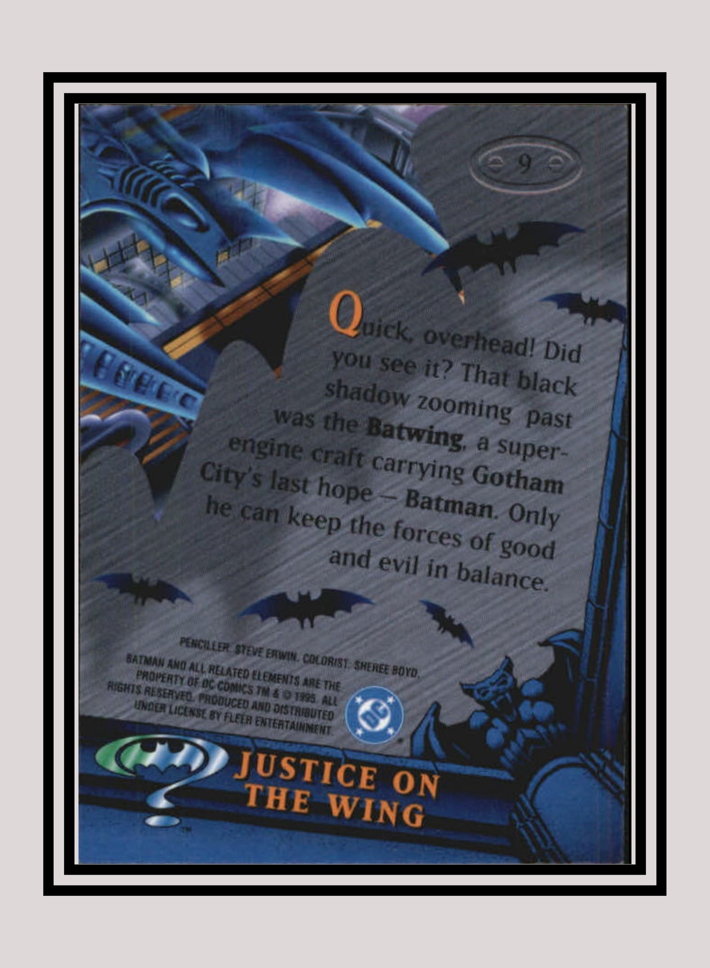 DC! 1x Justice on the Wing - Base Metal (#009 - 1995 Fleer Batman Forever Metal)
