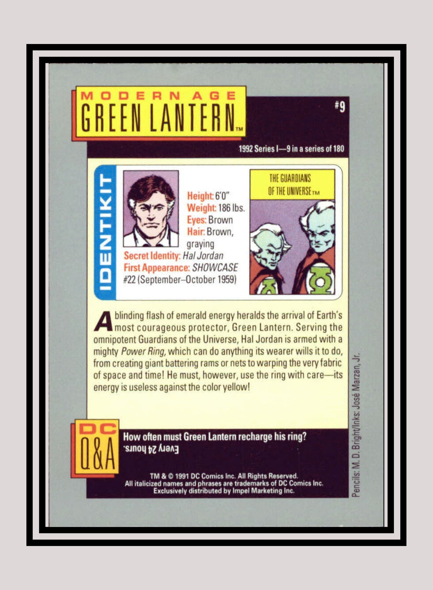 DC! 1x Modern Age Green Lantern - Base (#009 - 1991 Impel DC Cosmic Cards)