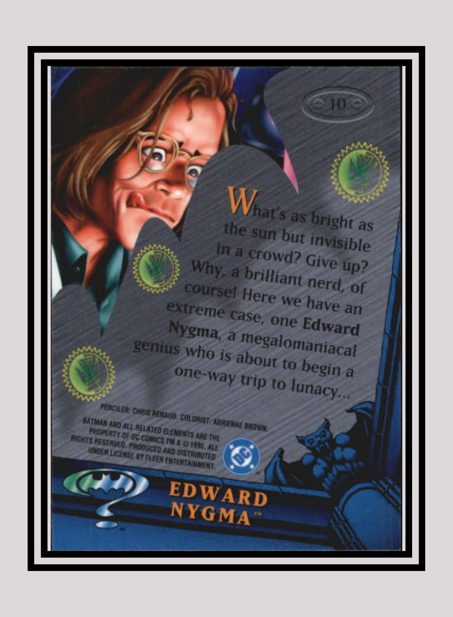 DC! 1x Edward Nygma - Base Metal (#010 - 1995 Fleer Batman Forever Metal)