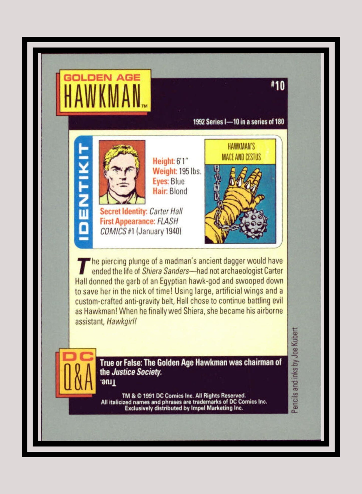 DC! 1x Golden Age Hawkman - Base (#010 - 1991 Impel DC Cosmic Cards)