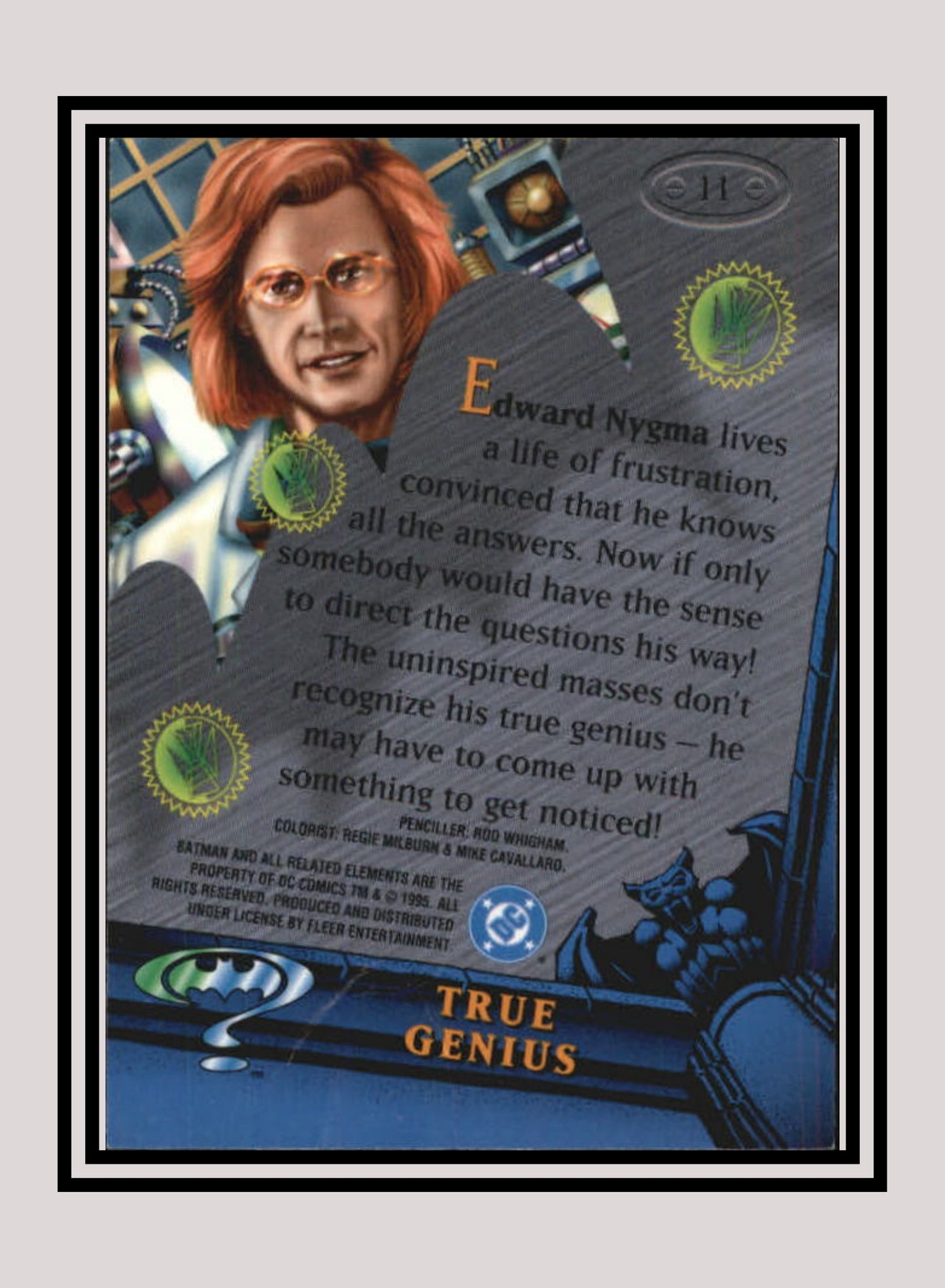 DC! 1x True Genius - Base Metal (#011 - 1995 Fleer Batman Forever Metal)