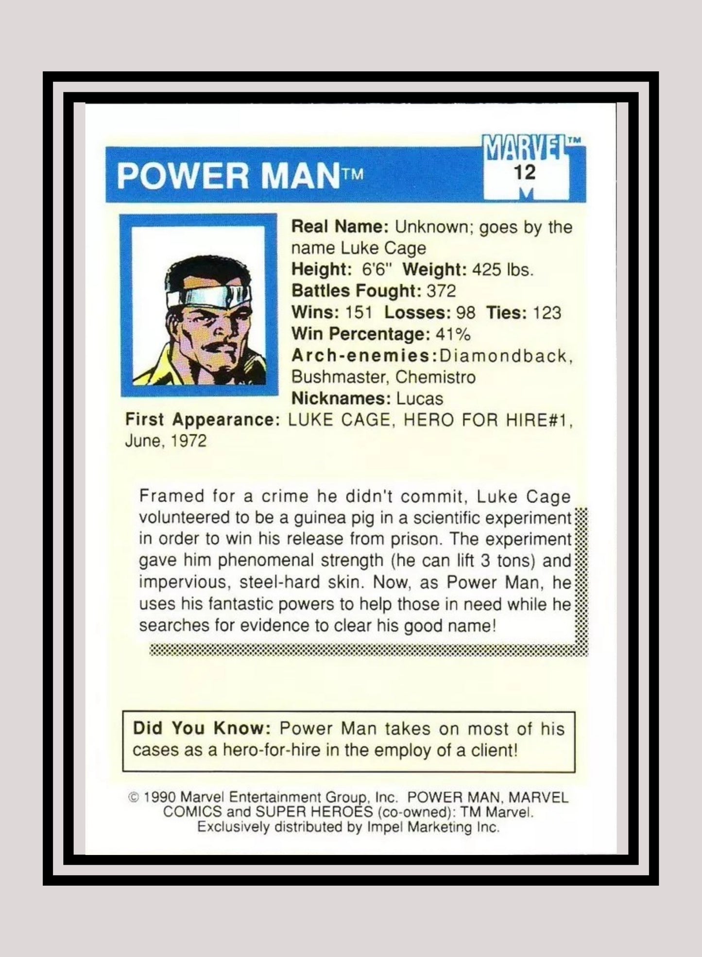 Marvel! 1x Power Man - Base (#012 - 1990 Impel Marvel Universe Series I)