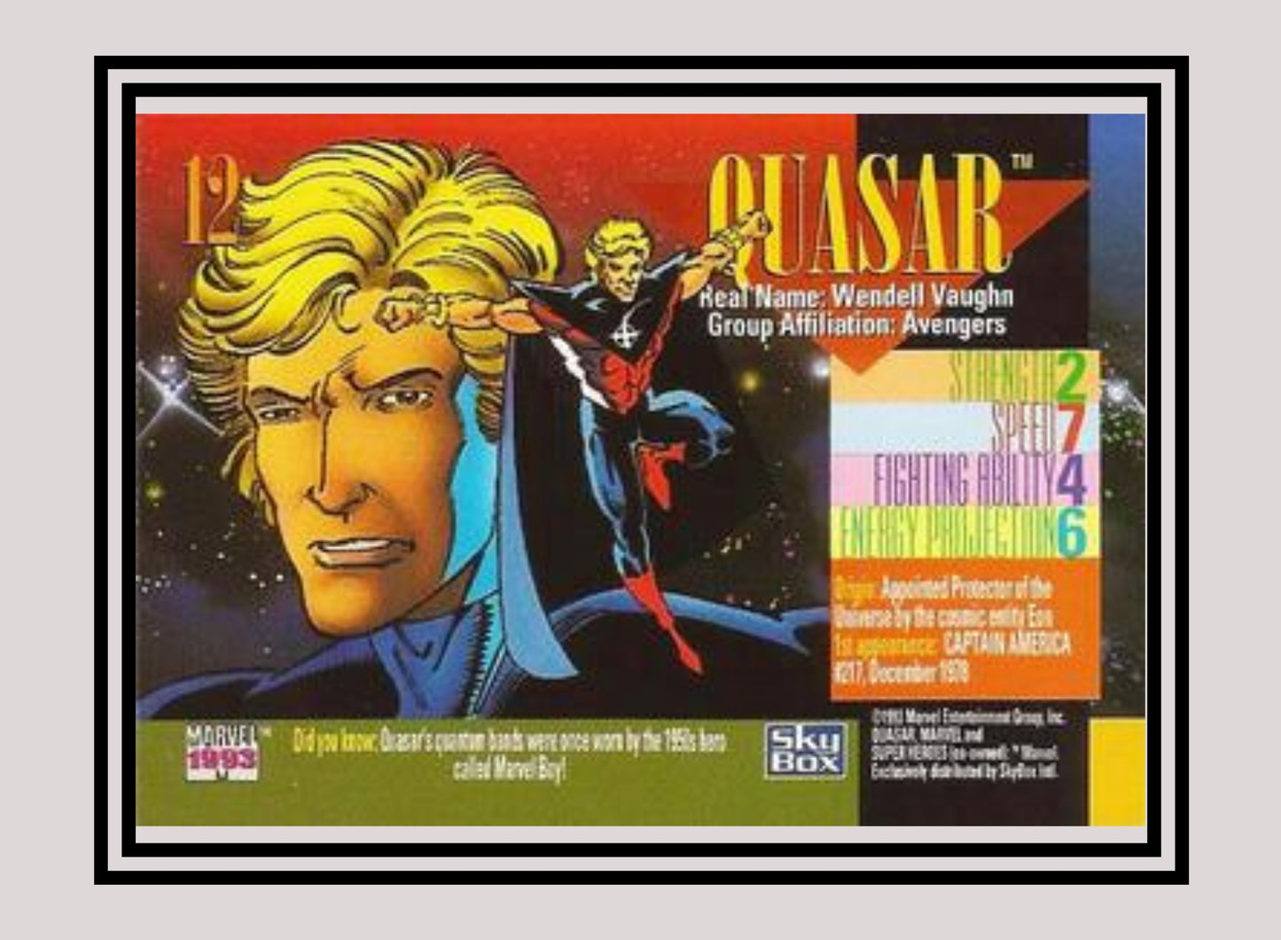 Marvel! 1x Quasar - Base (#012 - 1993 Skybox Marvel Universe Series 4)