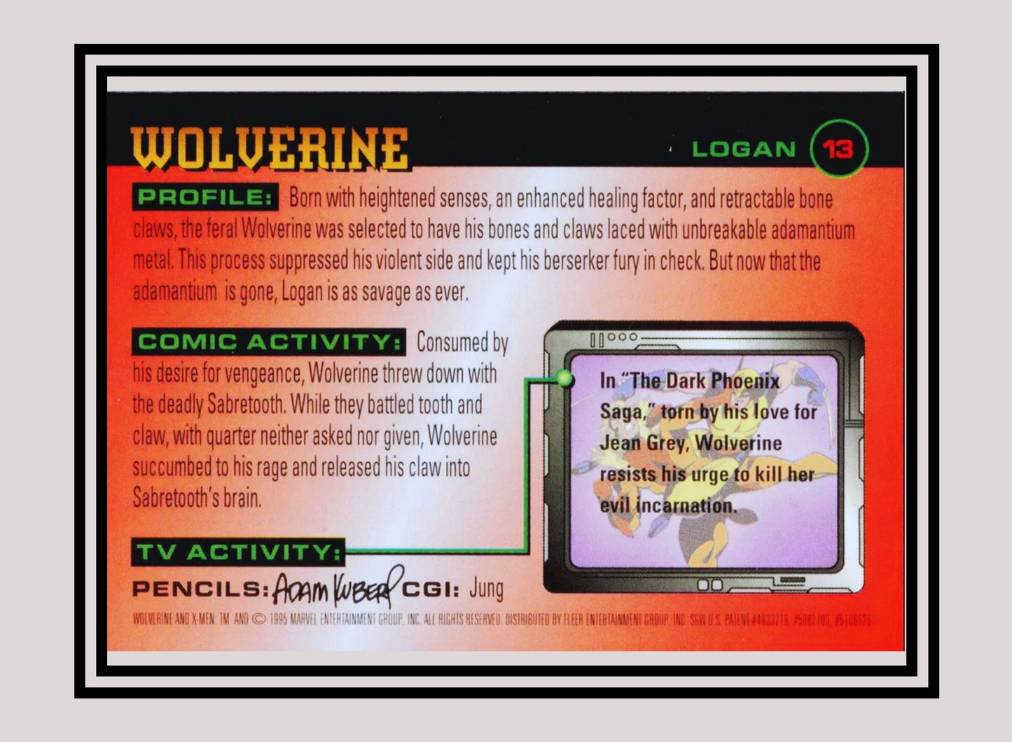 Marvel! 1x Wolverine - Base (#013 - 1996 Fleer X Men)