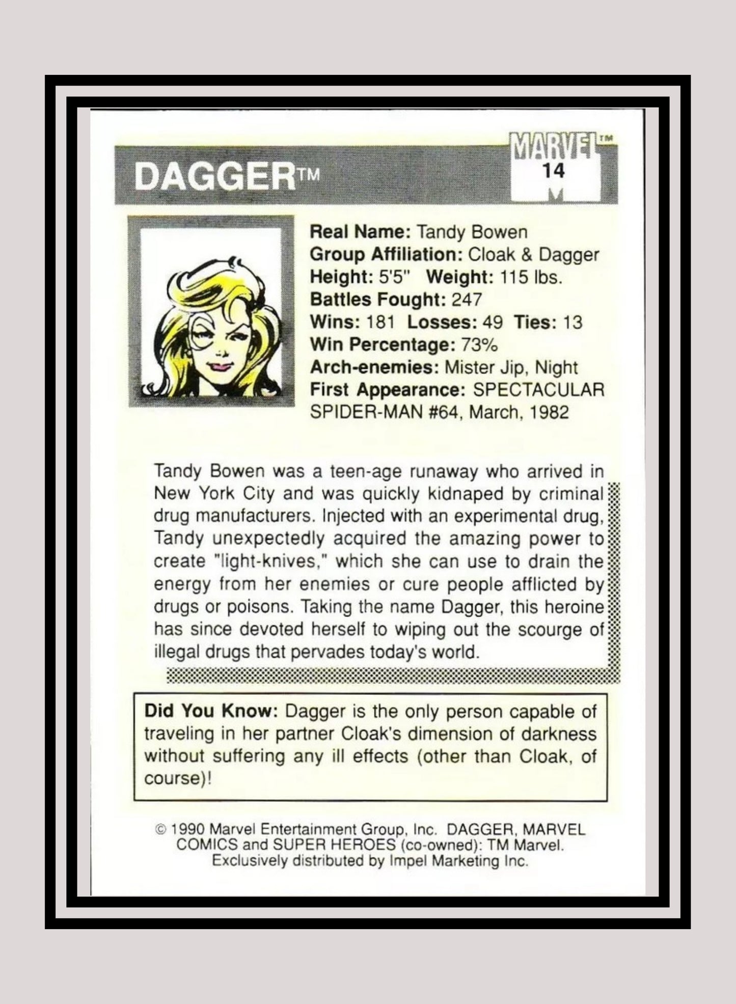 Marvel! 1x Dagger - Base (#014 - 1990 Impel Marvel Universe Series I)