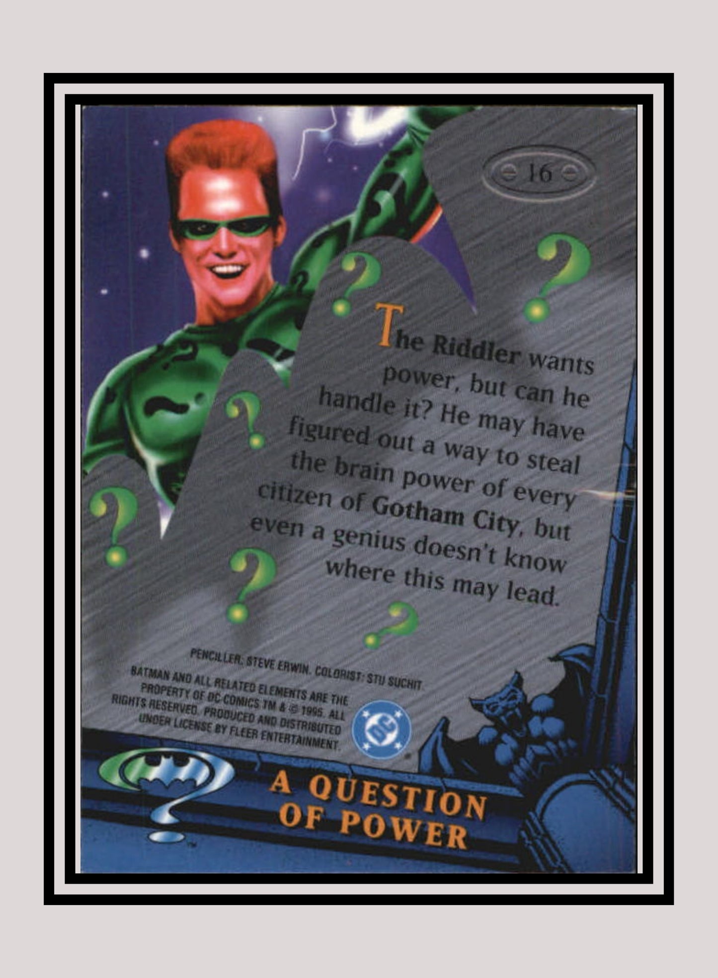 DC! 1x A Question of Power - Base Metal (#016 - 1995 Fleer Batman Forever Metal)