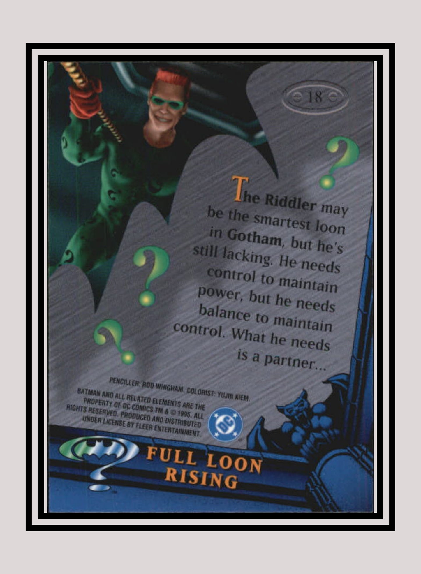 DC! 1x Full Loon Rising - Base Metal (#018 - 1995 Fleer Batman Forever Metal)