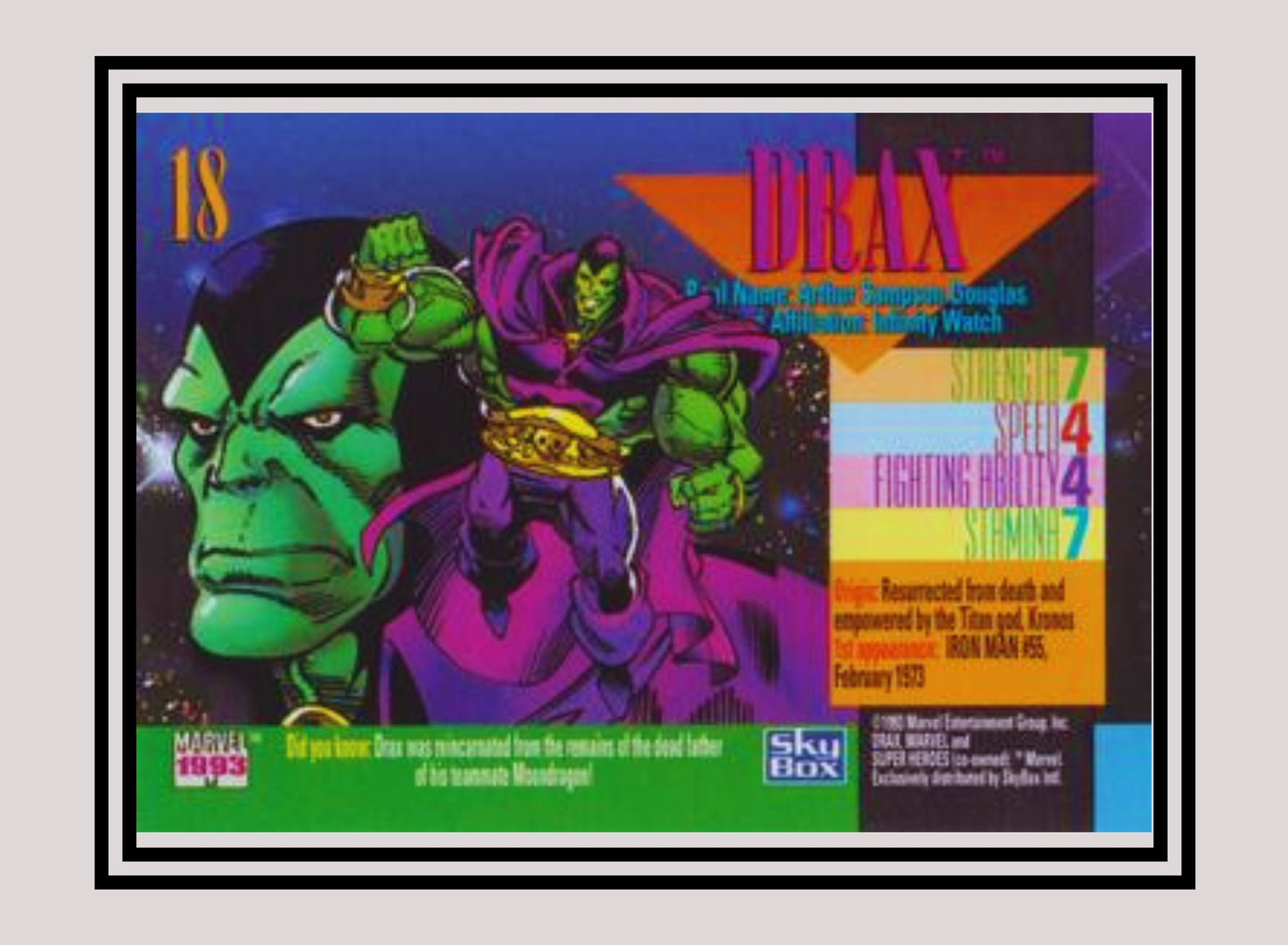 Marvel! 1x Drax - Base (#018 - 1993 Skybox Marvel Universe Series 4)