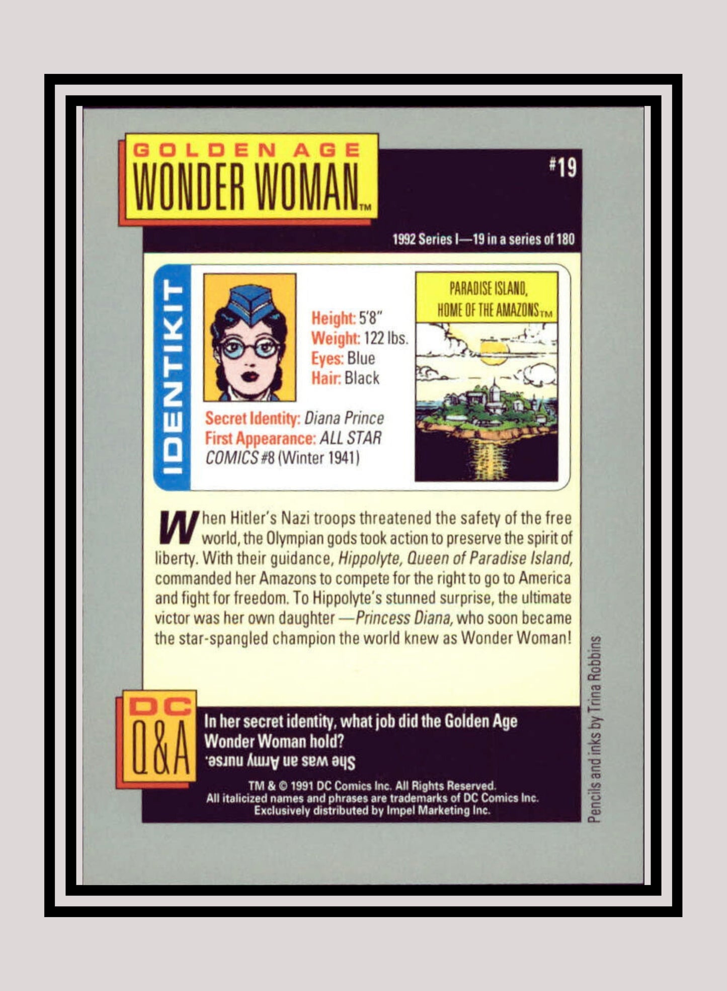 DC! 1x Golden Age Wonder Woman - Base (#019 - 1991 Impel DC Cosmic Cards)