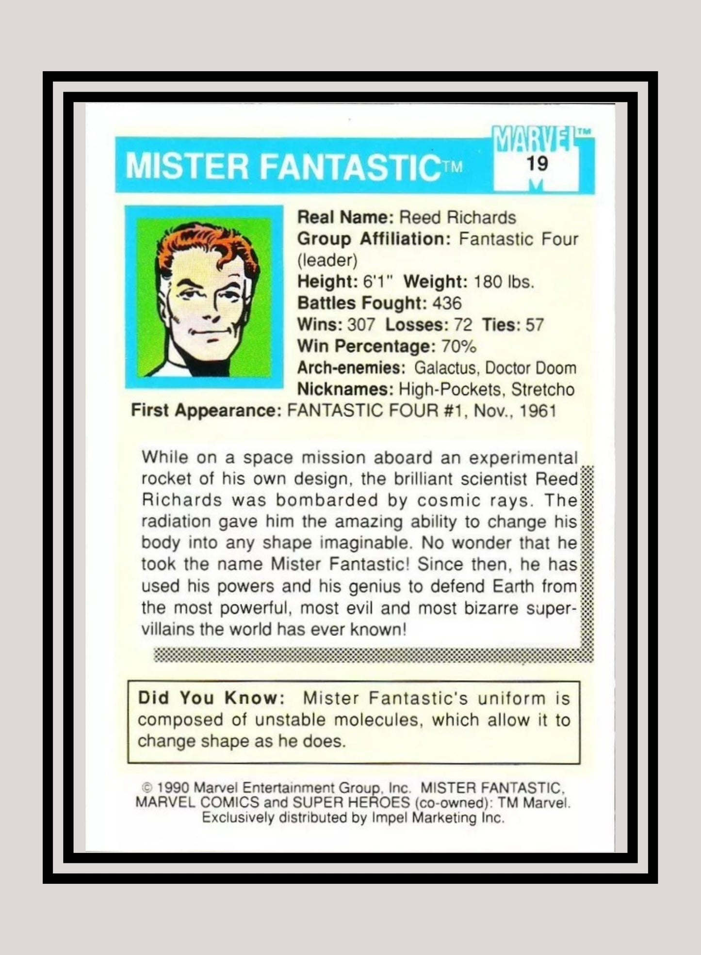 Marvel! 1x Mister Fantastic - Base (#019 - 1990 Impel Marvel Universe Series I)