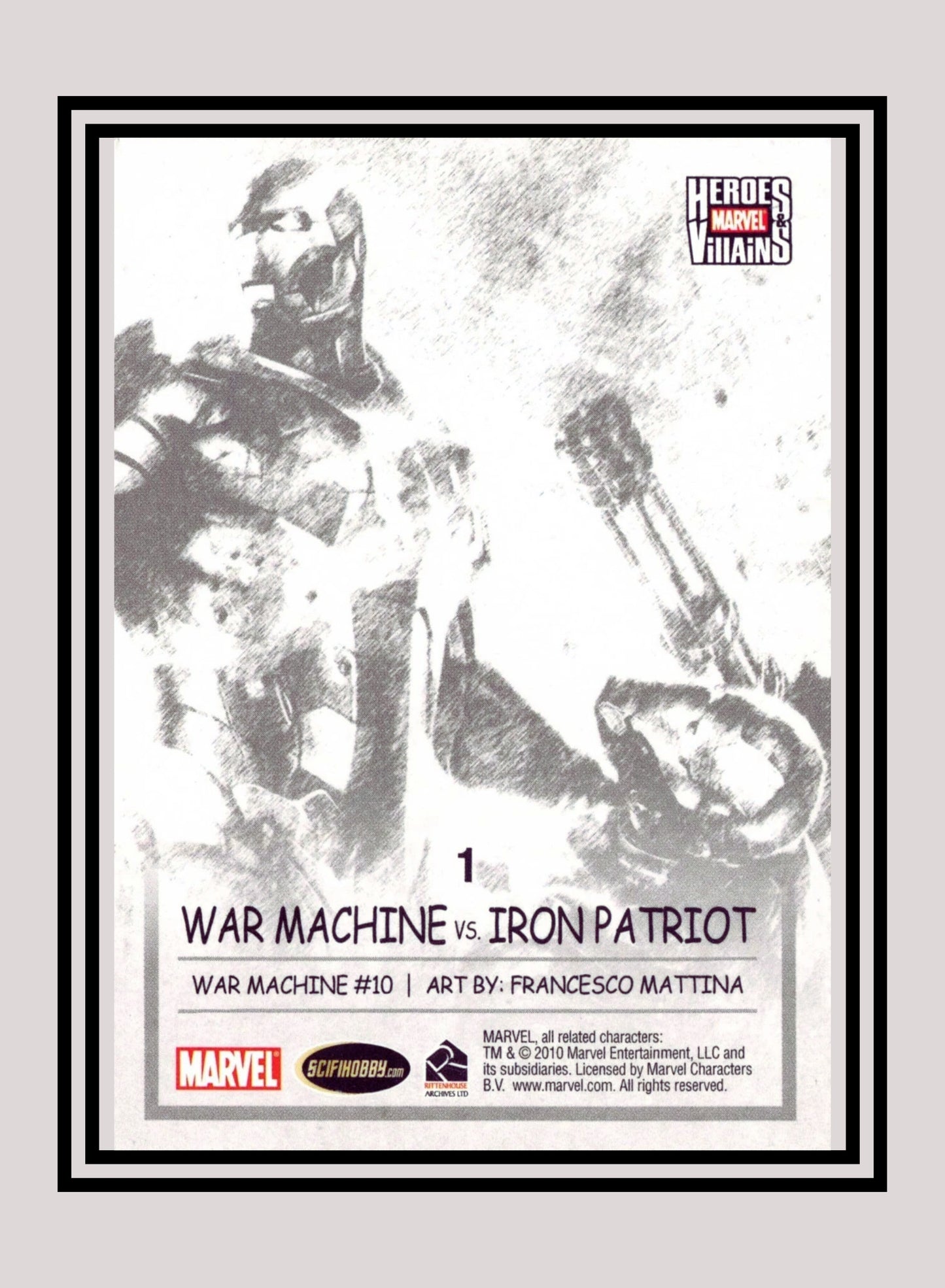 Marvel! 1x War Machine vs. Iron Patriot - Base (#01 - 2010 Rittenhouse Marvel Heroes & Villains)