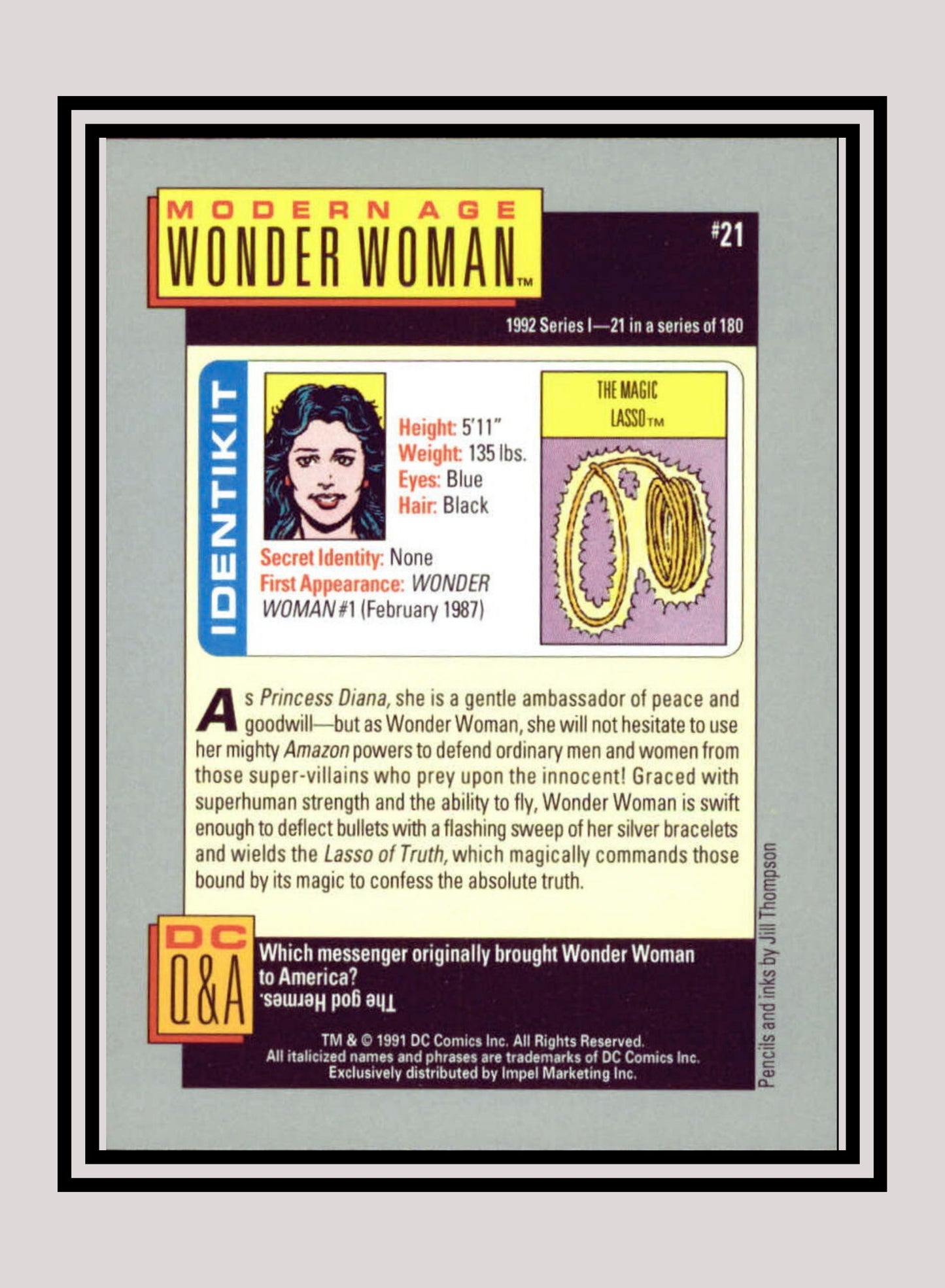 DC! 1x Modern Age Wonder Woman - Base (#021 - 1991 Impel DC Cosmic Cards)