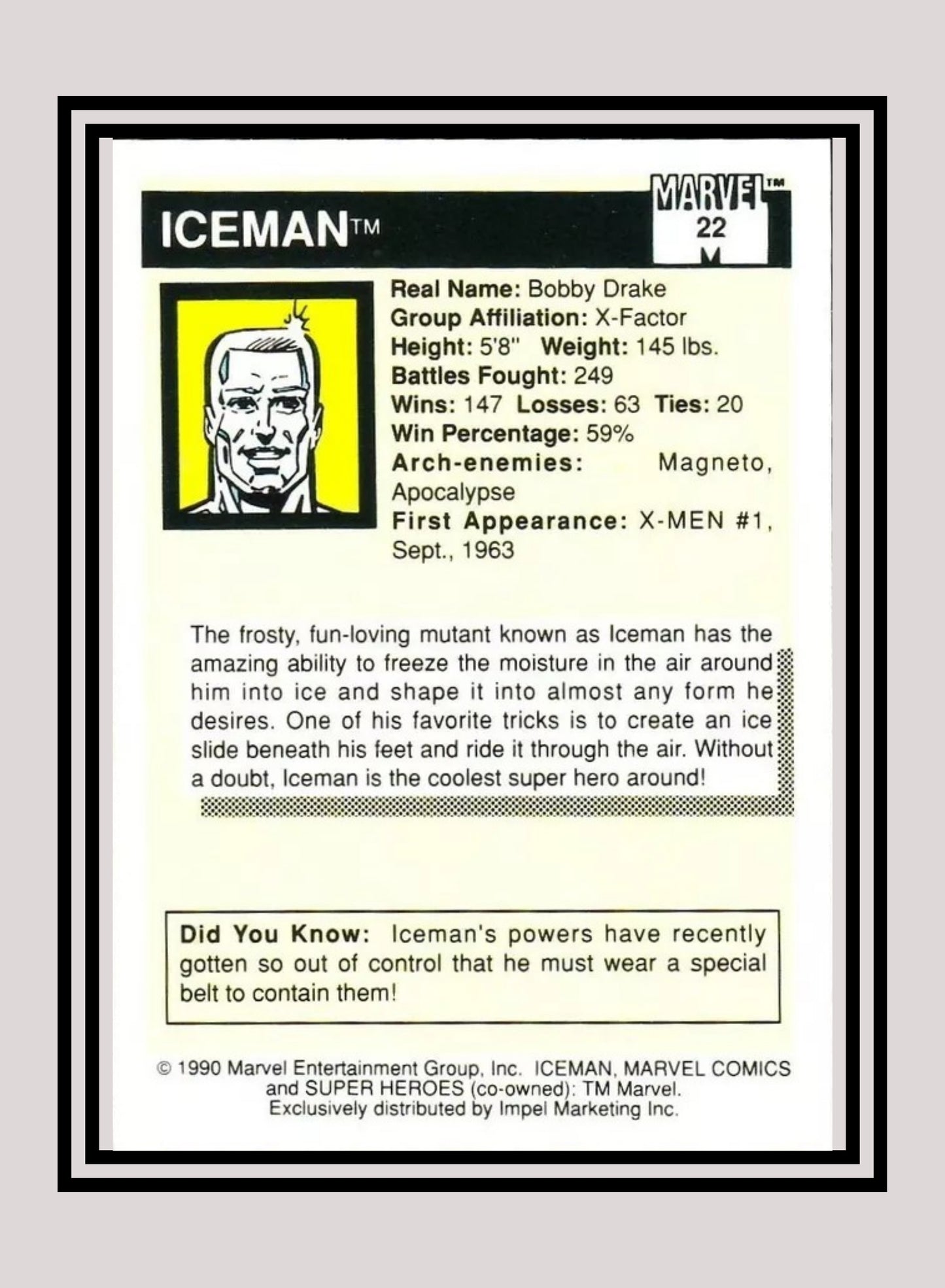 Marvel! 1x Iceman - Base (#022 - 1990 Impel Marvel Universe Series I)