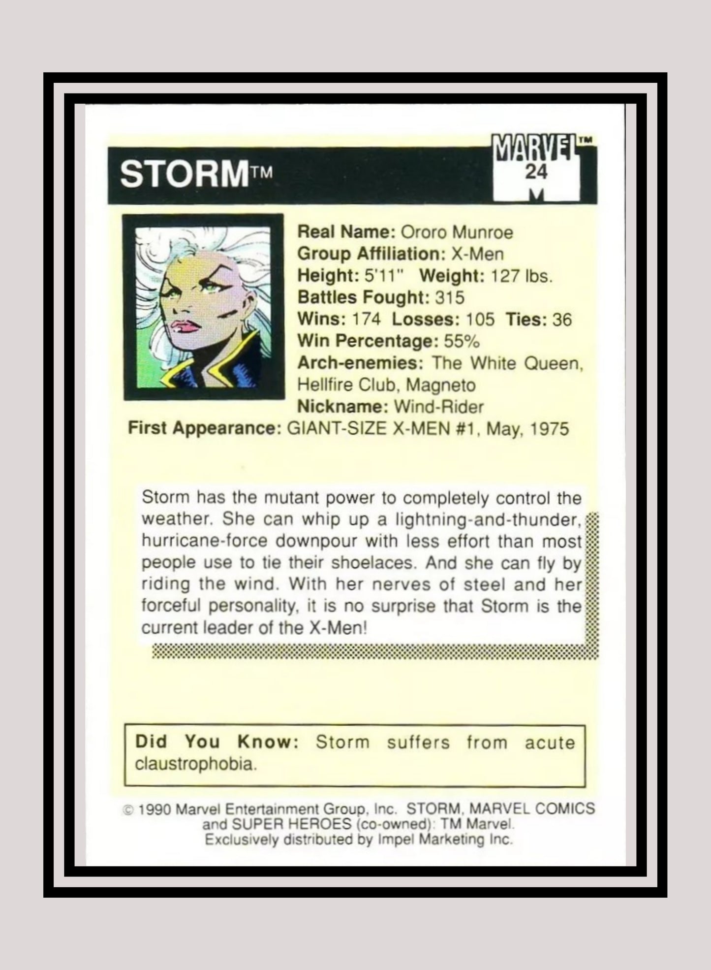 Marvel! 1x Storm - Base (#024 - 1990 Impel Marvel Universe Series I)