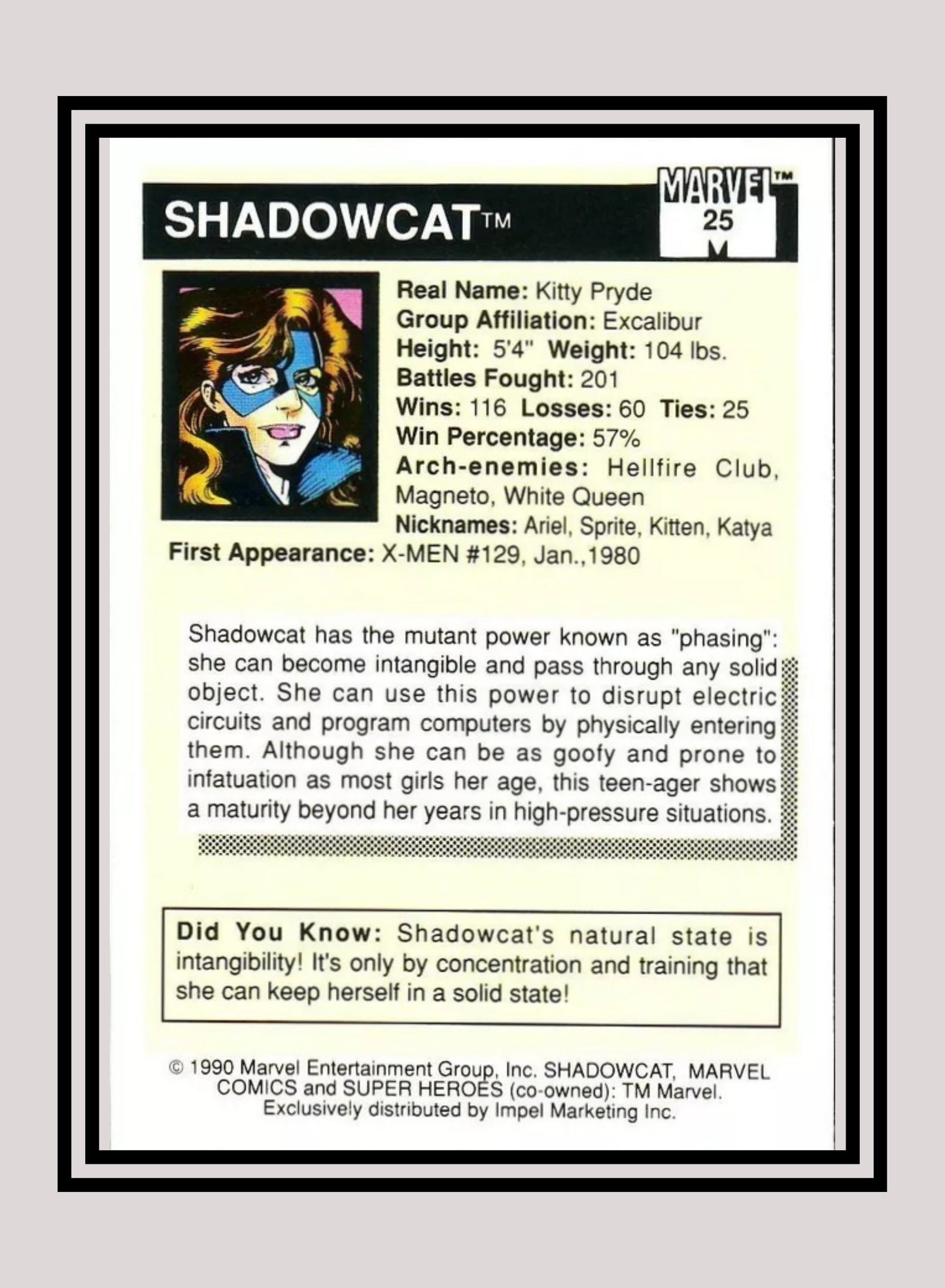 Marvel! 1x Shadowcat - Base (#025 - 1990 Impel Marvel Universe Series I)