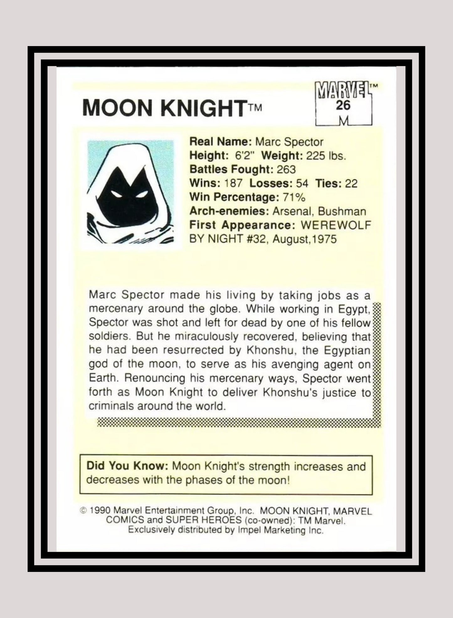 Marvel! 1x Moon Knight - Base (#026 - 1990 Impel Marvel Universe Series I)