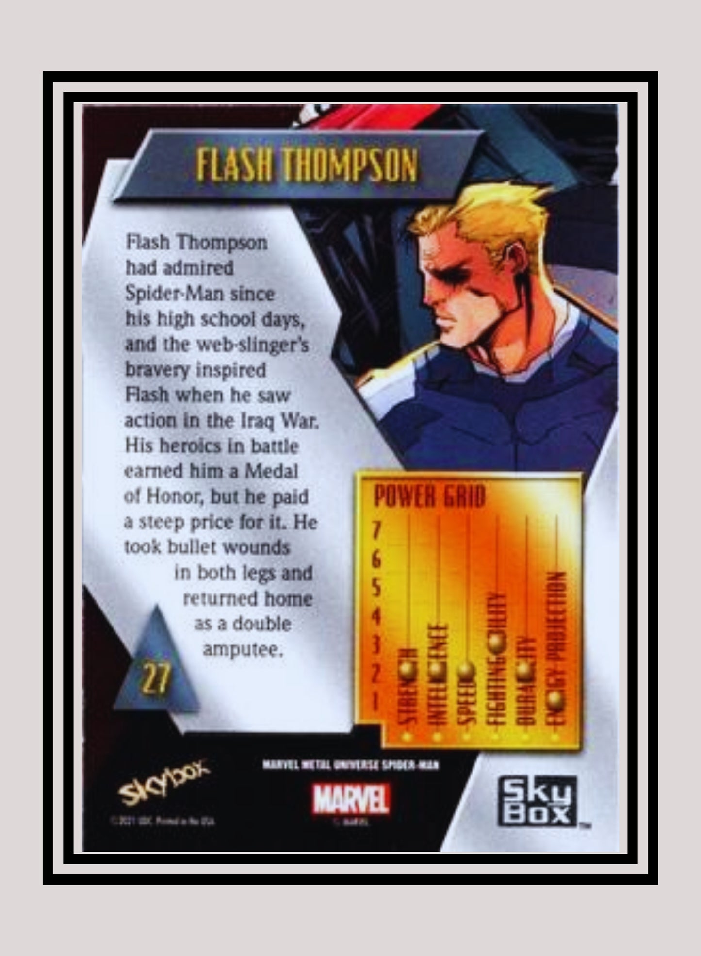 Marvel! 1x Flash Thompson - Base Low Series (#027 - 2021 Upper Deck Spiderman Metal Universe)