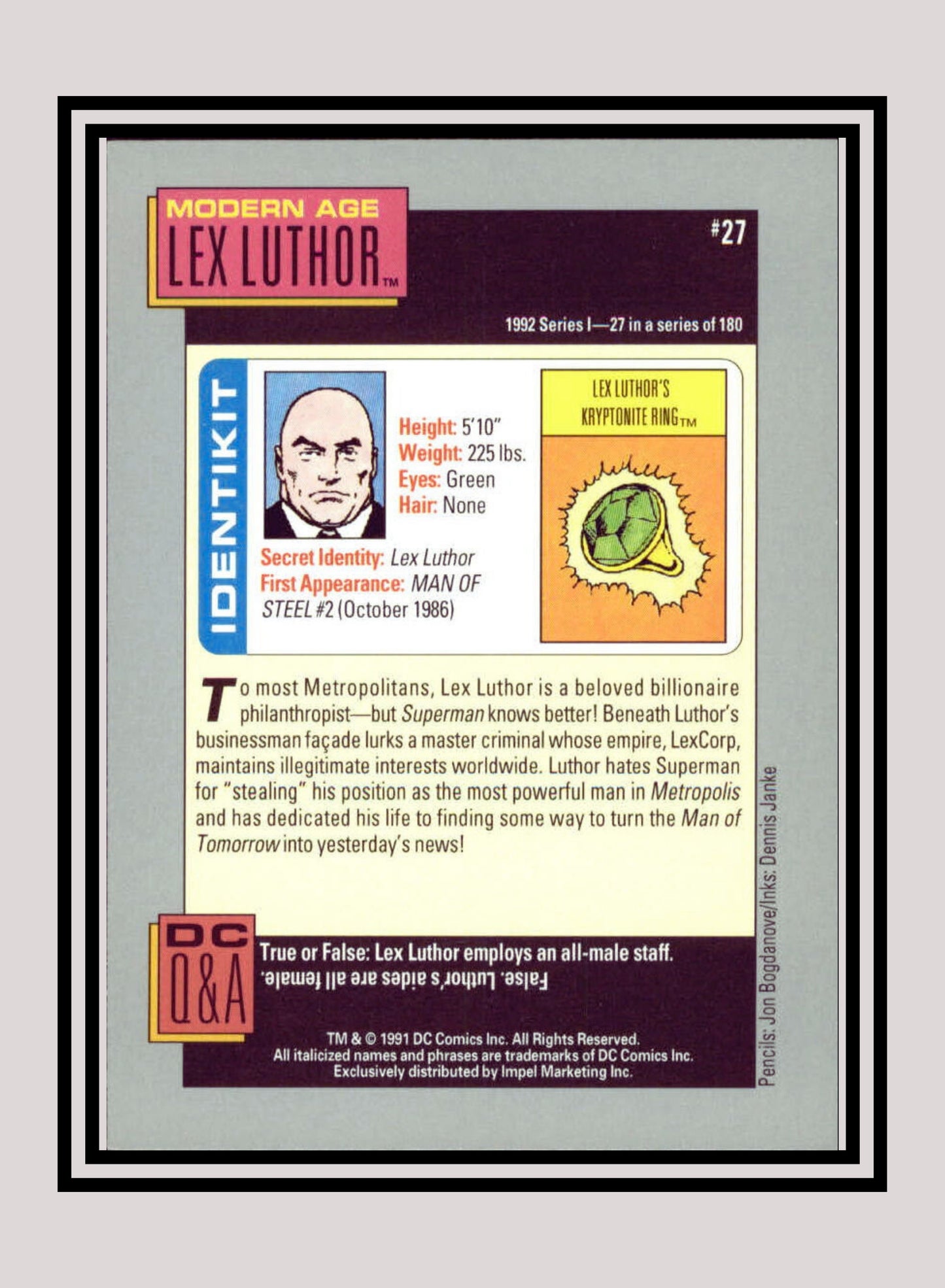 DC! 1x Modern Age Lex Luthor - Base (#027 - 1991 Impel DC Cosmic Cards)