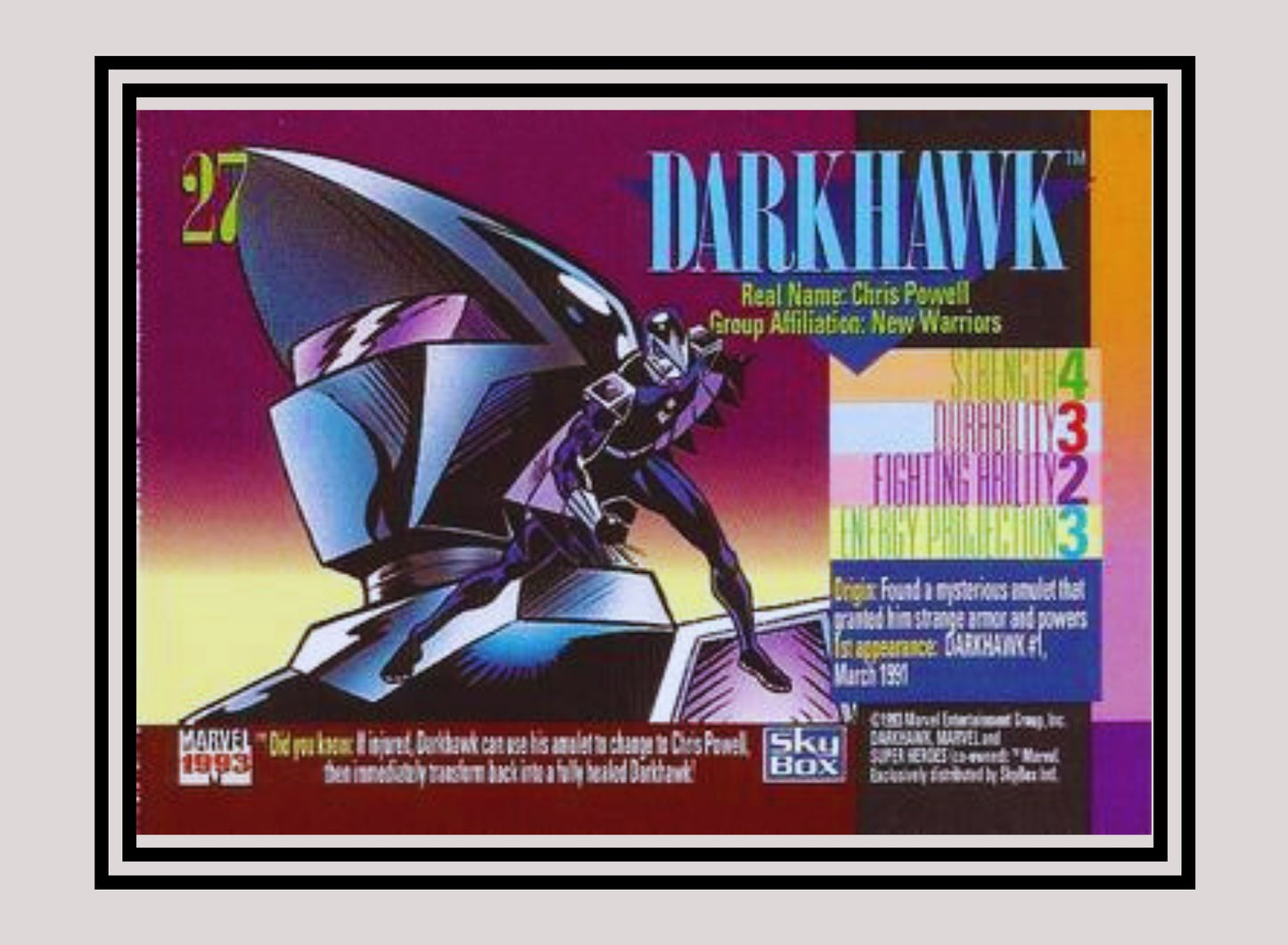 Marvel! 1x Darkhawk - Base (#027 - 1993 Skybox Marvel Universe Series 4)