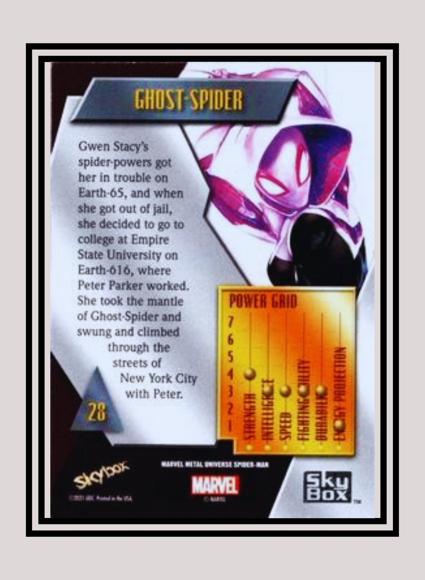 Marvel! 1x Ghost-Spider - Base Low Series (#028 - 2021 Upper Deck Spiderman Metal Universe)