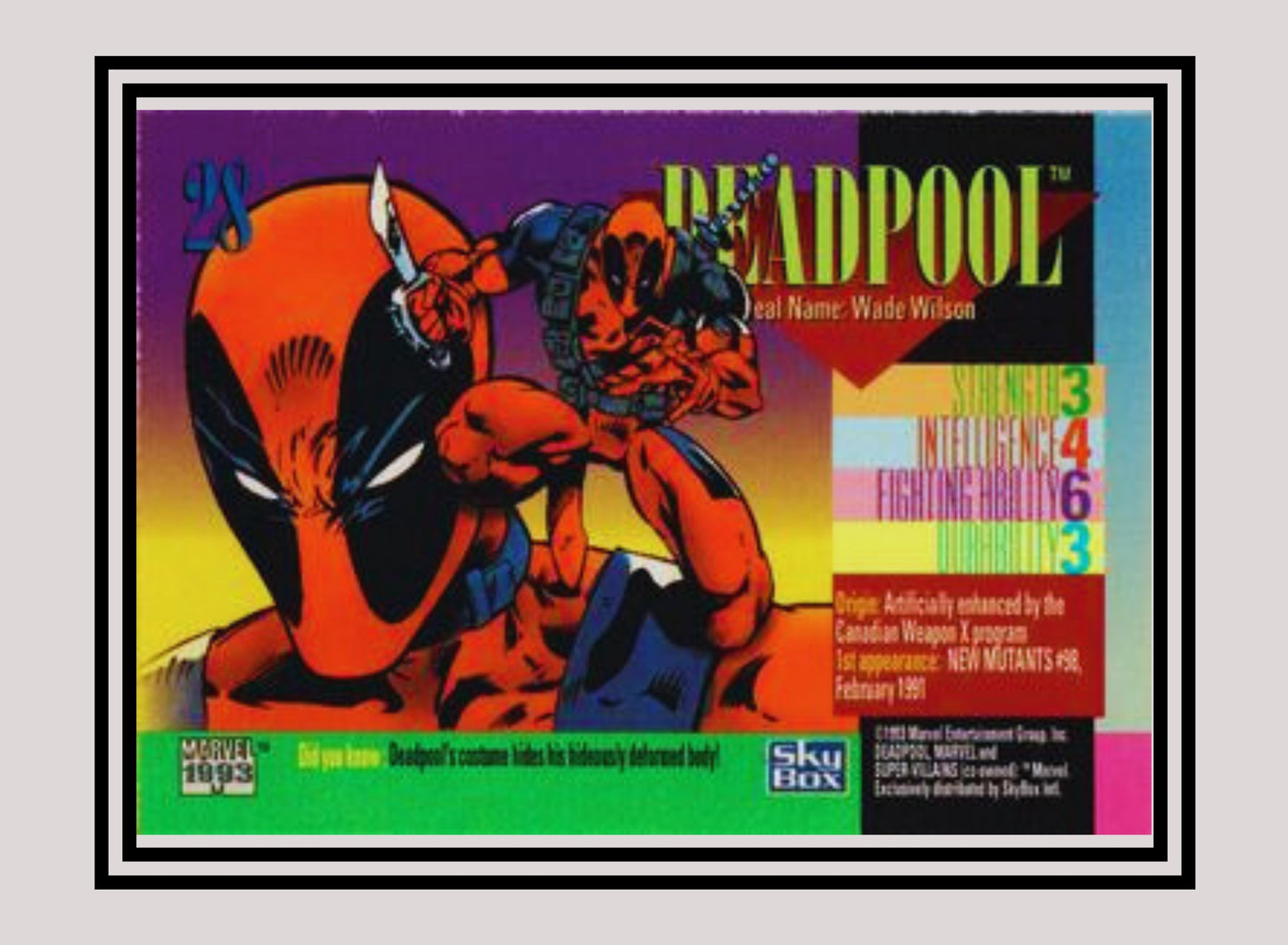 Marvel! 1x Deadpool - Base (#028 - 1993 Skybox Marvel Universe Series 4)