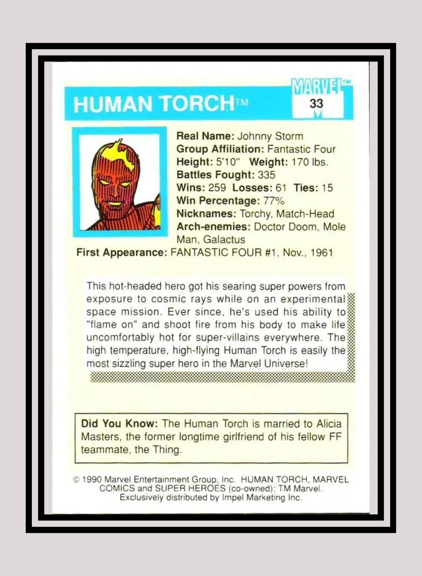 Marvel! 1x Human Torch - Base (#033 - 1990 Impel Marvel Universe Series I)