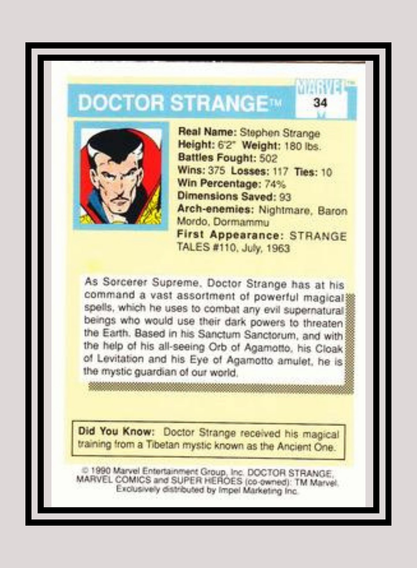 Marvel! 1x Doctor Strange - Base (#034 - 1990 Impel Marvel Universe Series I)