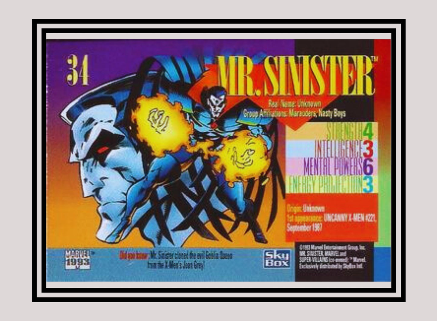 Marvel! 1x Mr. Sinister - Base (#034 - 1993 Skybox Marvel Universe Series 4)