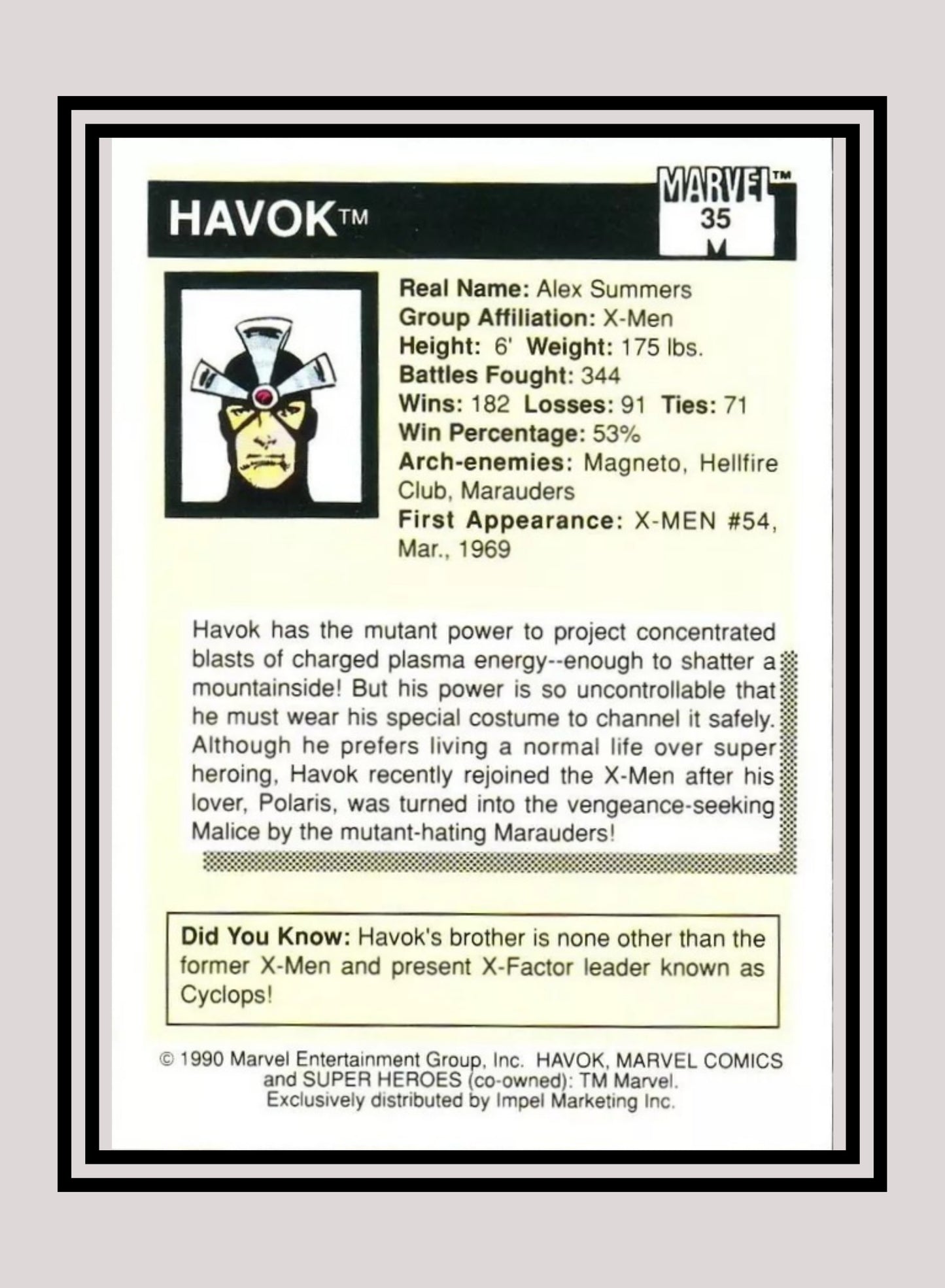 Marvel! 1x Havok - Base (#035 - 1990 Impel Marvel Universe Series I)