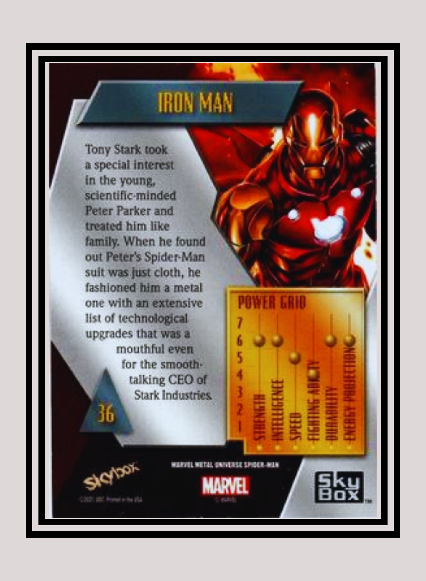 Marvel! 1x Iron Man - Base Low Series (#036 - 2021 Upper Deck Spiderman Metal Universe)