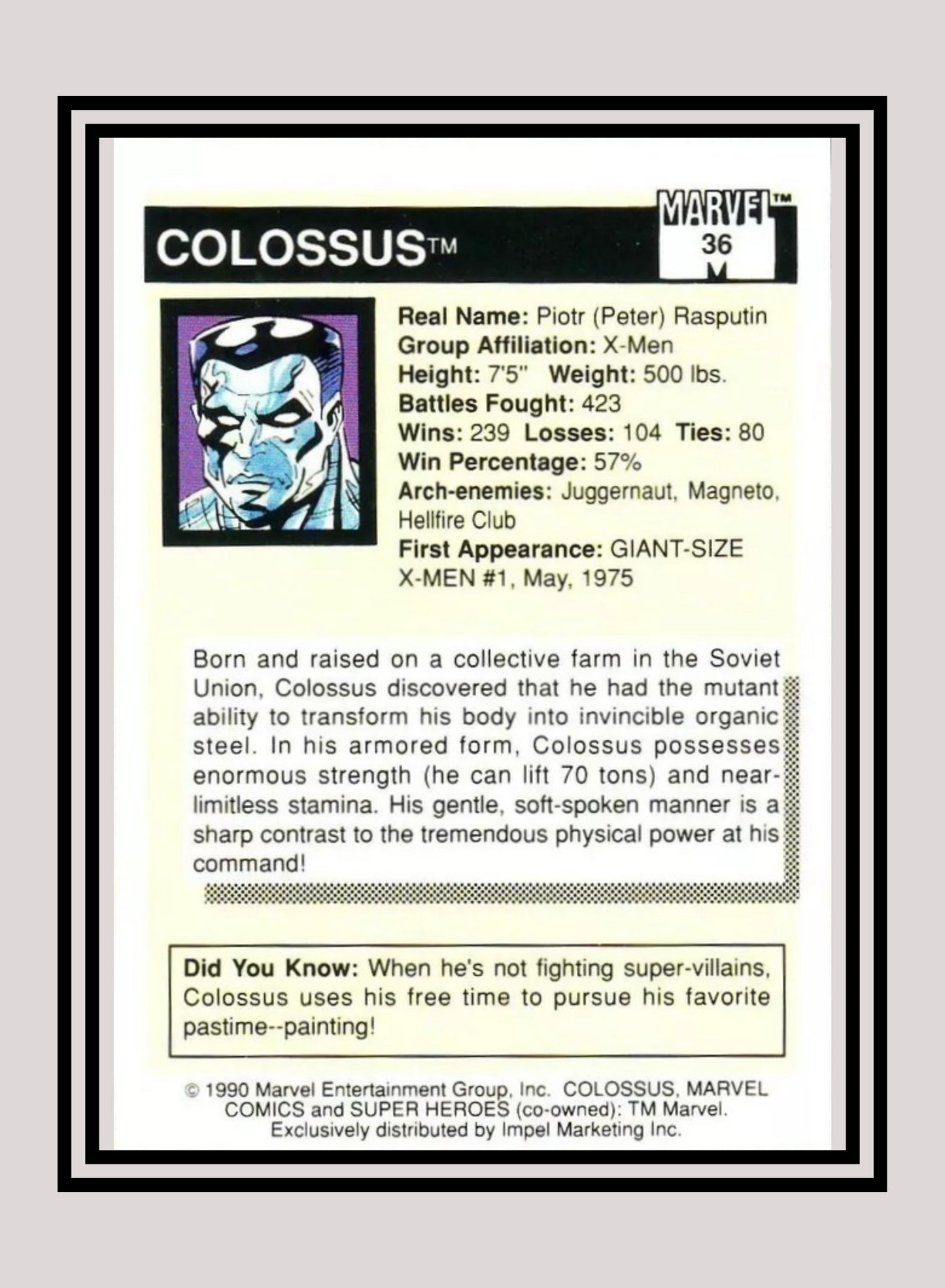 Marvel! 1x Colossus - Base (#036 - 1990 Impel Marvel Universe Series I)