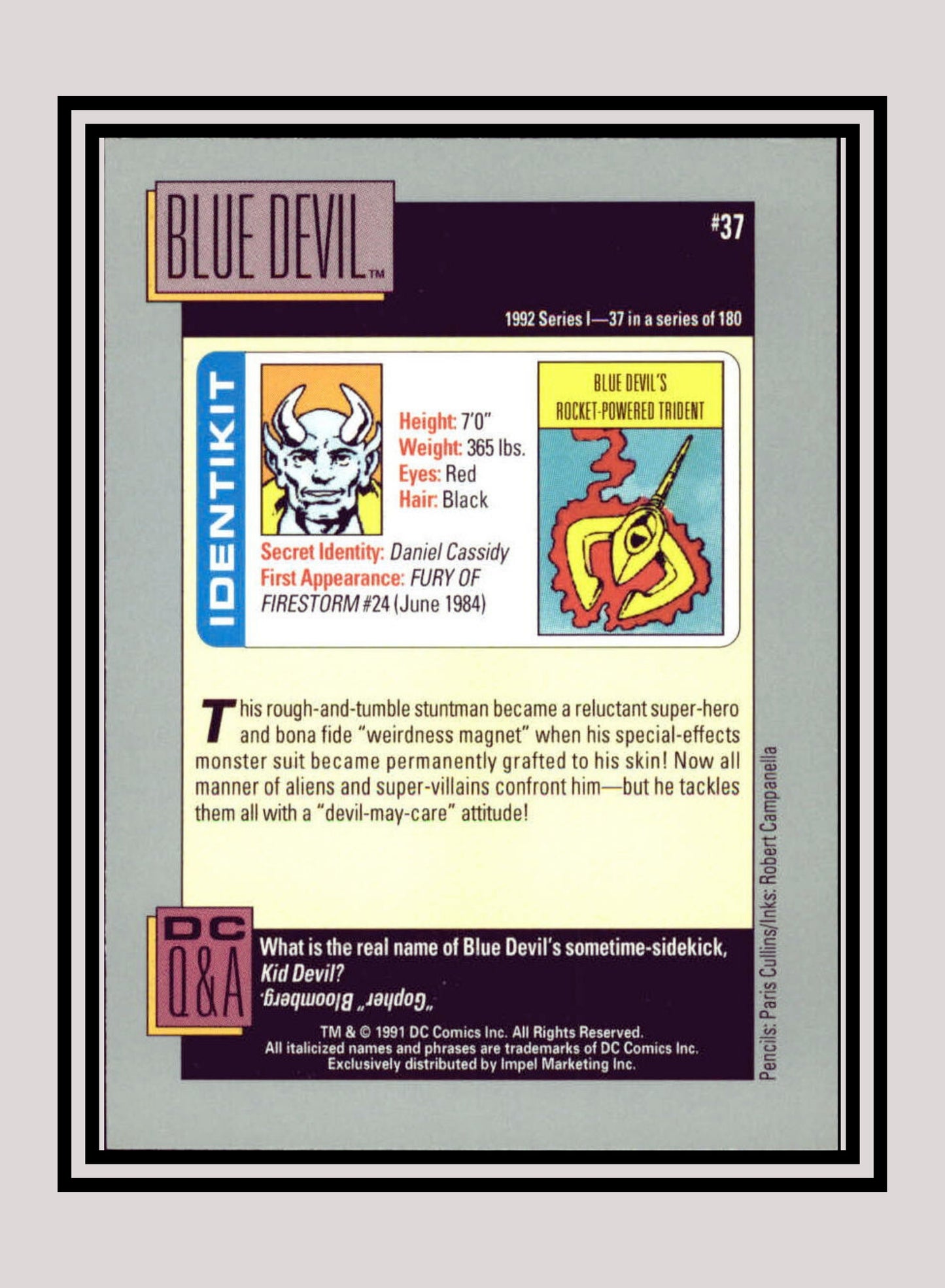 DC! 1x Blue Devil - Base (#037 - 1991 Impel DC Cosmic Cards)