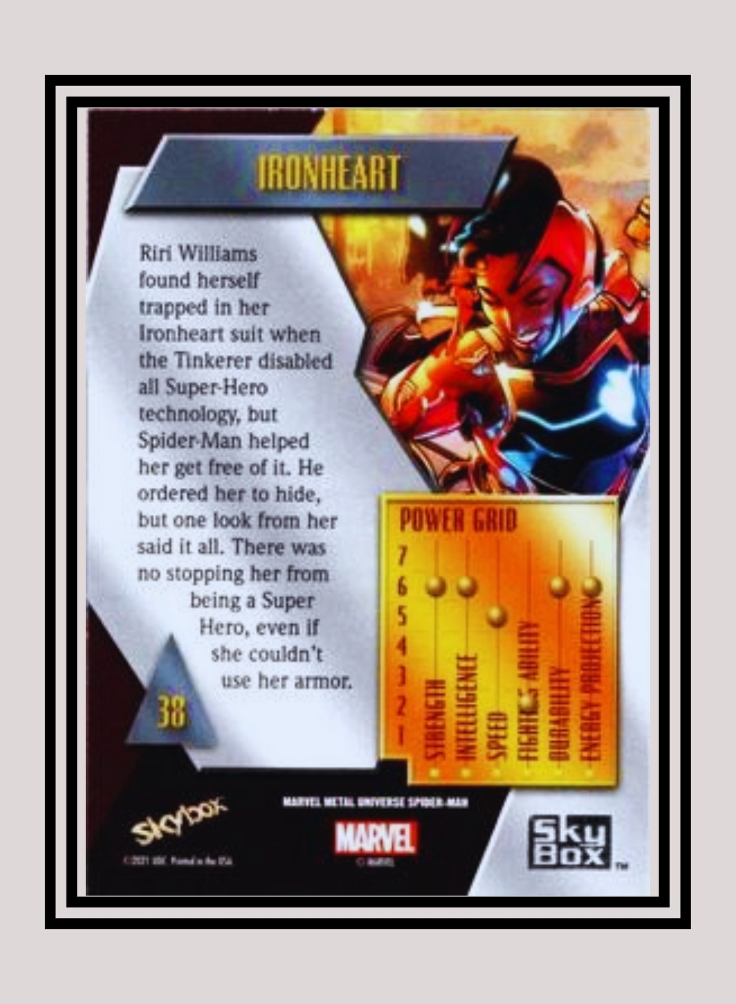 Marvel! 1x Ironheart - Base Low Series (#038 - 2021 Upper Deck Spiderman Metal Universe)