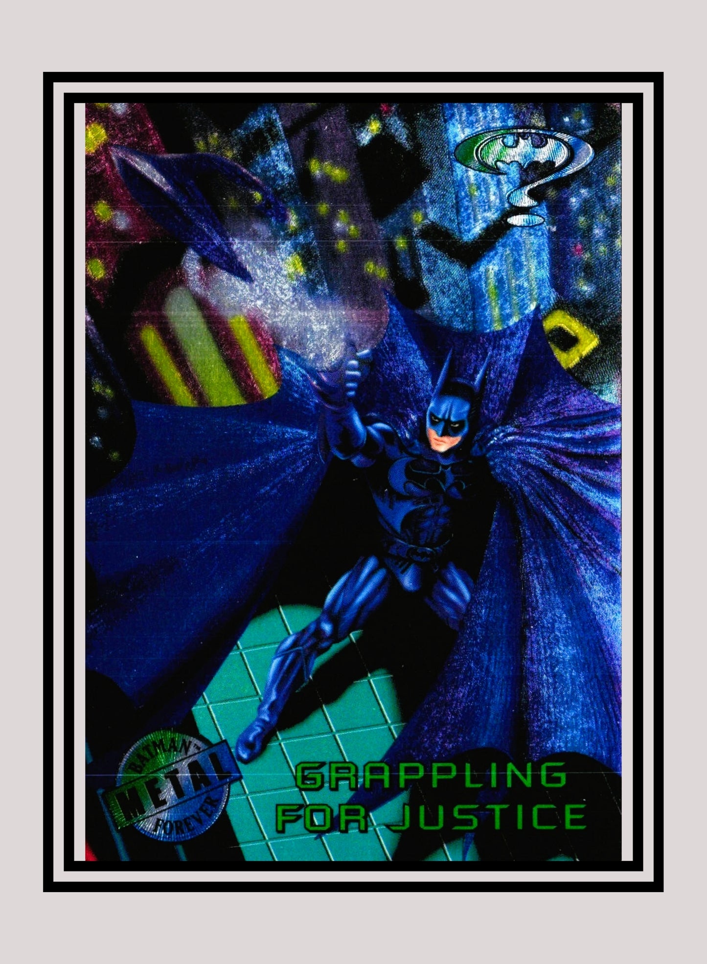 DC! 1x Grappling for Justice - Base Metal (#040 - 1995 Fleer Batman Forever Metal)