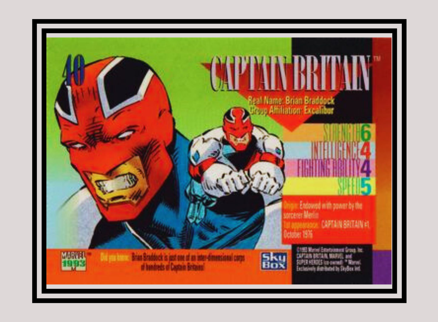 Marvel! 1x Captain Britain - Base (#040 - 1993 Skybox Marvel Universe Series 4)