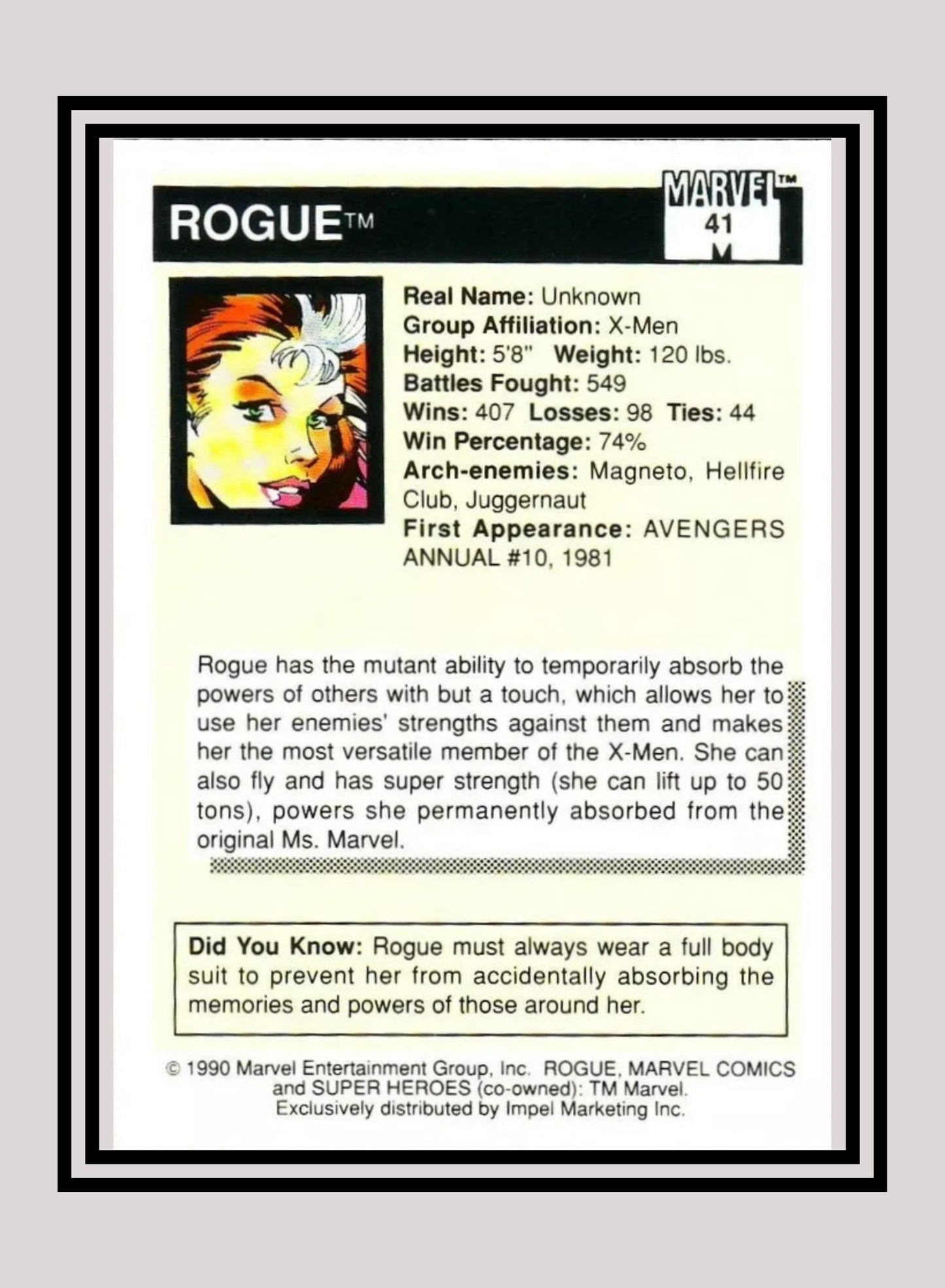 Marvel! 1x Rogue - Base (#041 - 1990 Impel Marvel Universe Series I)