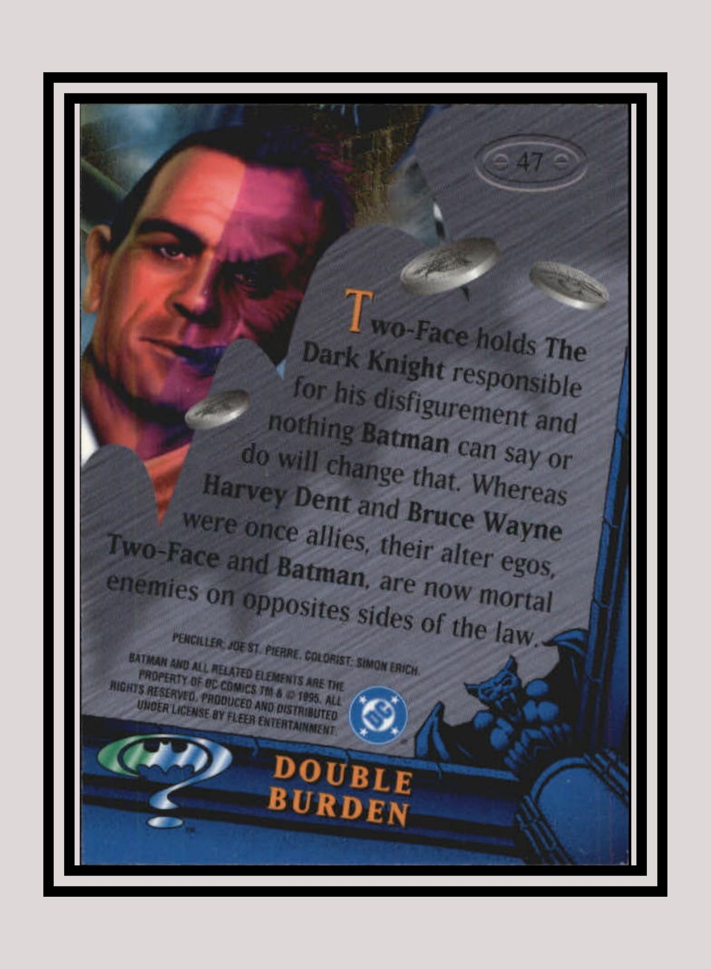 DC! 1x Double Burden - Base Metal (#047 - 1995 Fleer Batman Forever Metal)