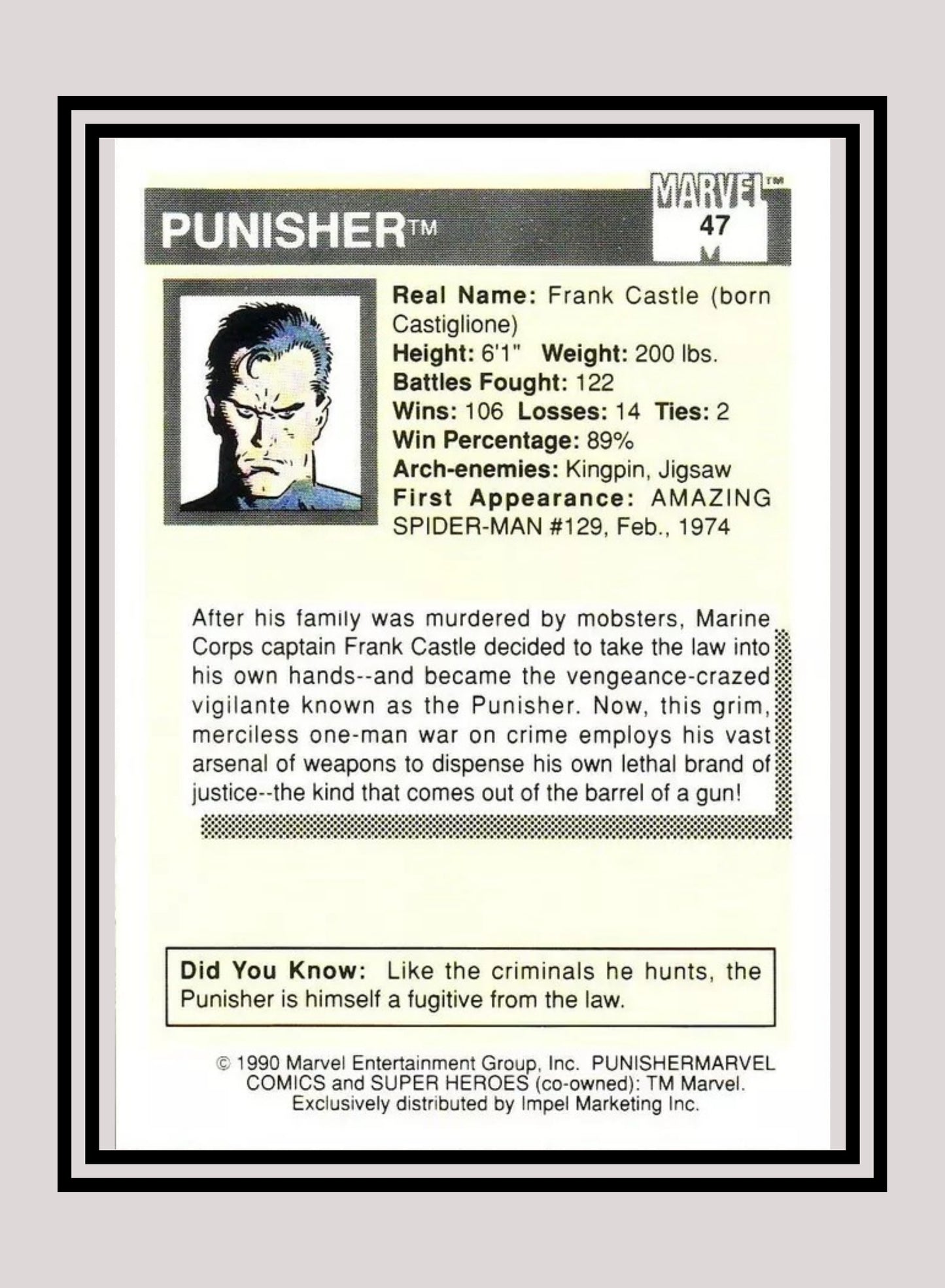 Marvel! 1x Punisher - Base (#047 - 1990 Impel Marvel Universe Series I)