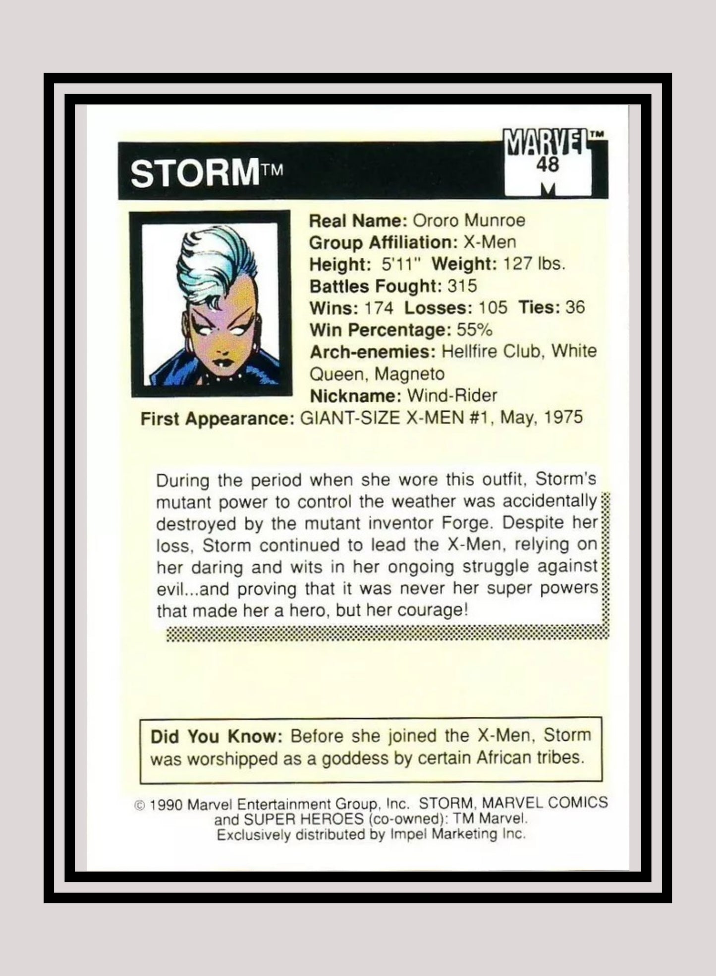 Marvel! 1x Storm - Base (#048 - 1990 Impel Marvel Universe Series I)