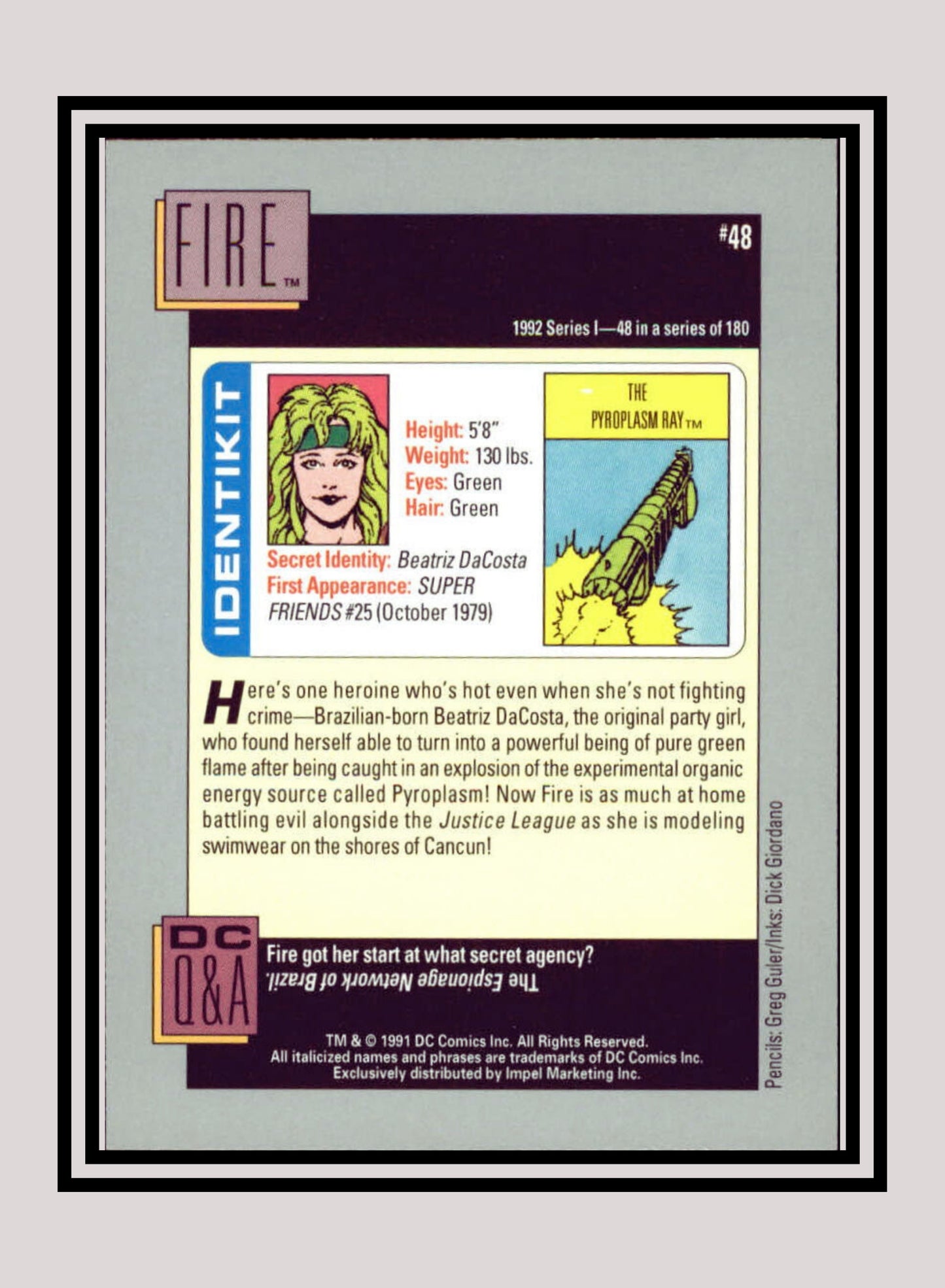 DC! 1x Fire - Base (#048 - 1991 Impel DC Cosmic Cards)