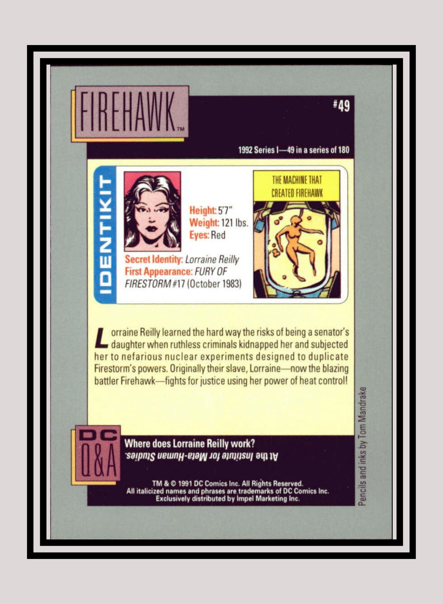 DC! 1x Firehawk - Base (#049 - 1991 Impel DC Cosmic Cards)