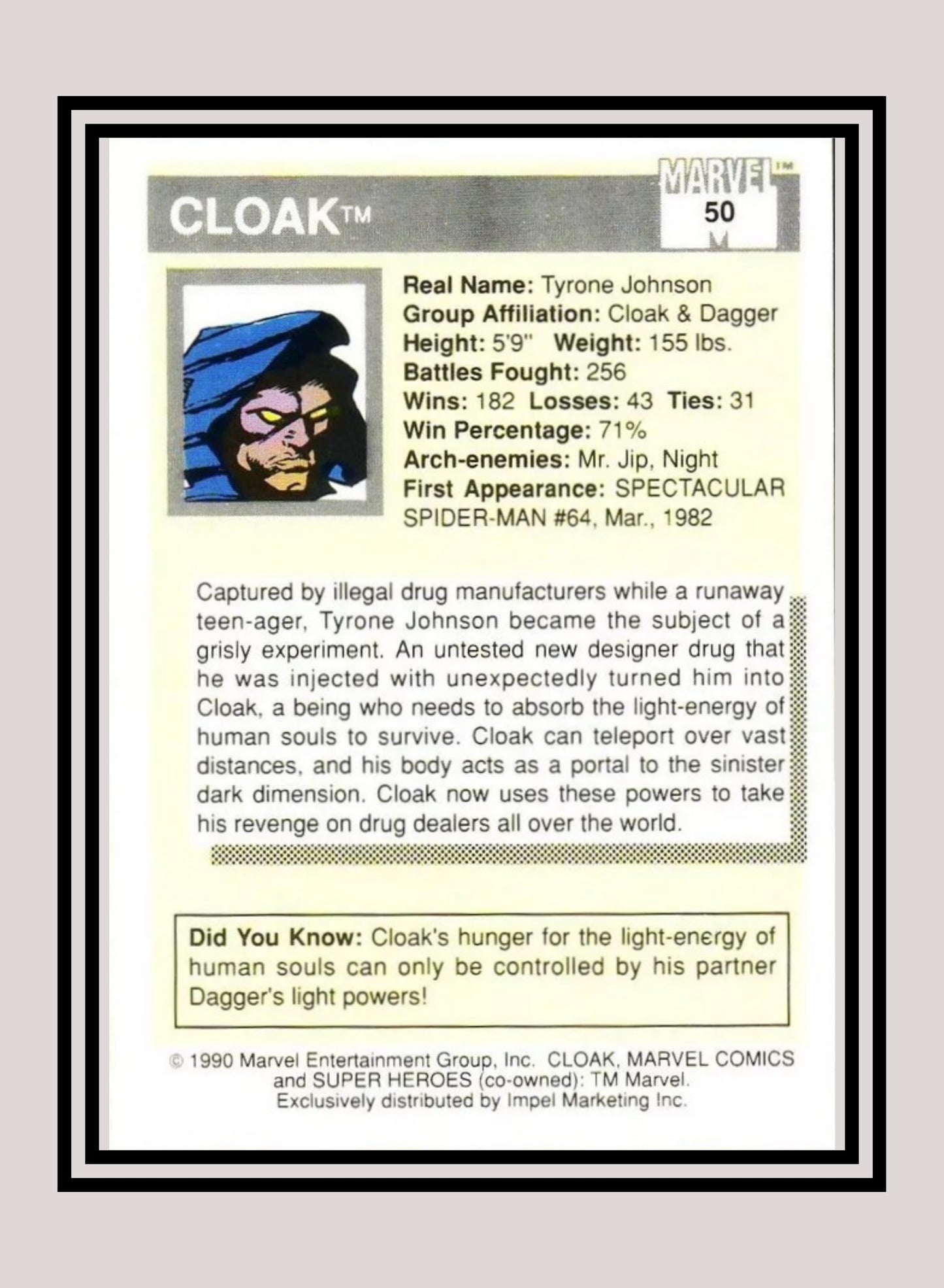 Marvel! 1x Cloak - Base (#050 - 1990 Impel Marvel Universe Series I)