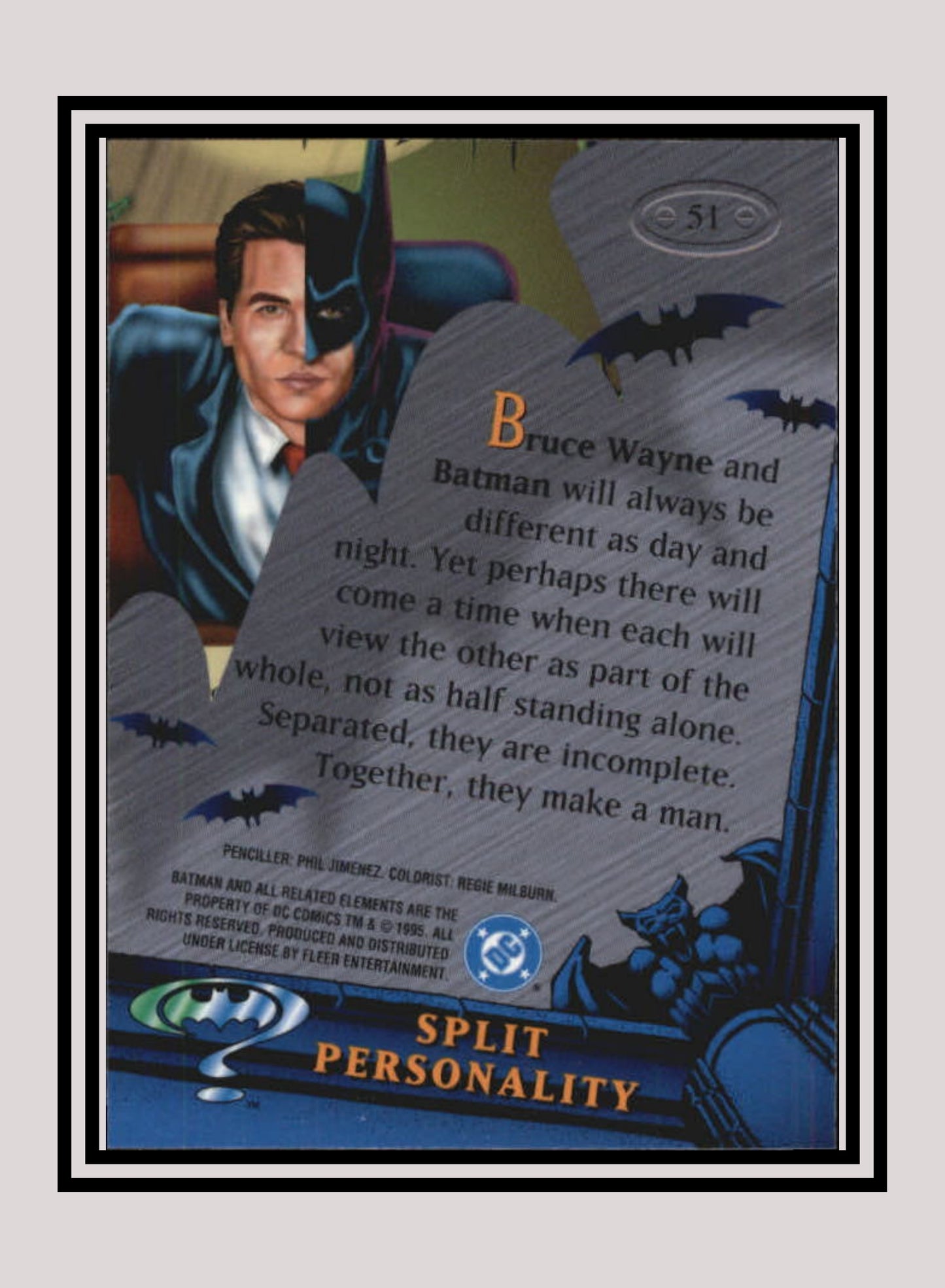 DC! 1x Split Personality - Base Metal (#051 - 1995 Fleer Batman Forever Metal)