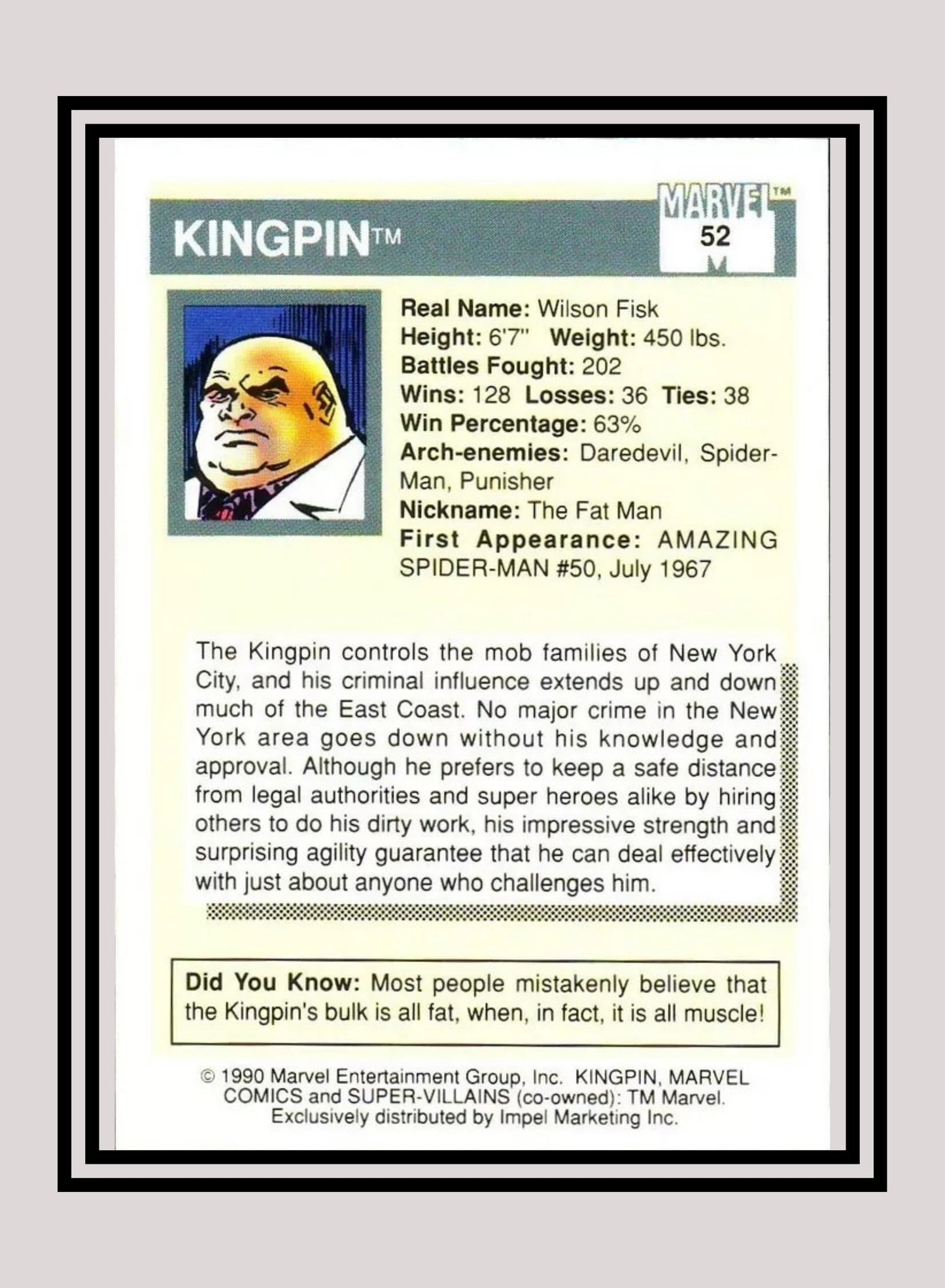 Marvel! 1x Kingpin - Base (#052 - 1990 Impel Marvel Universe Series I)